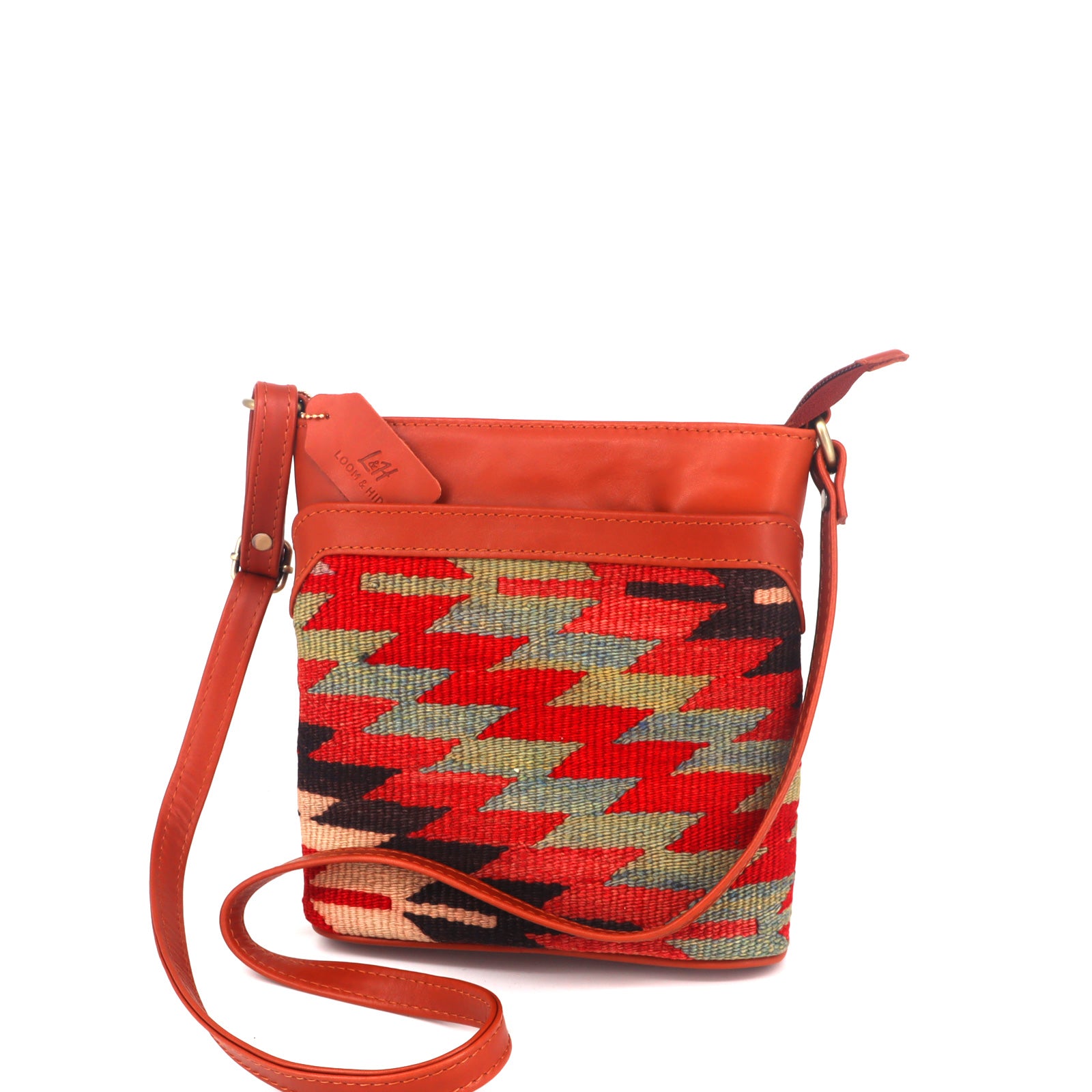 Olive Kilim Crossbody Leather Bag - Image 2