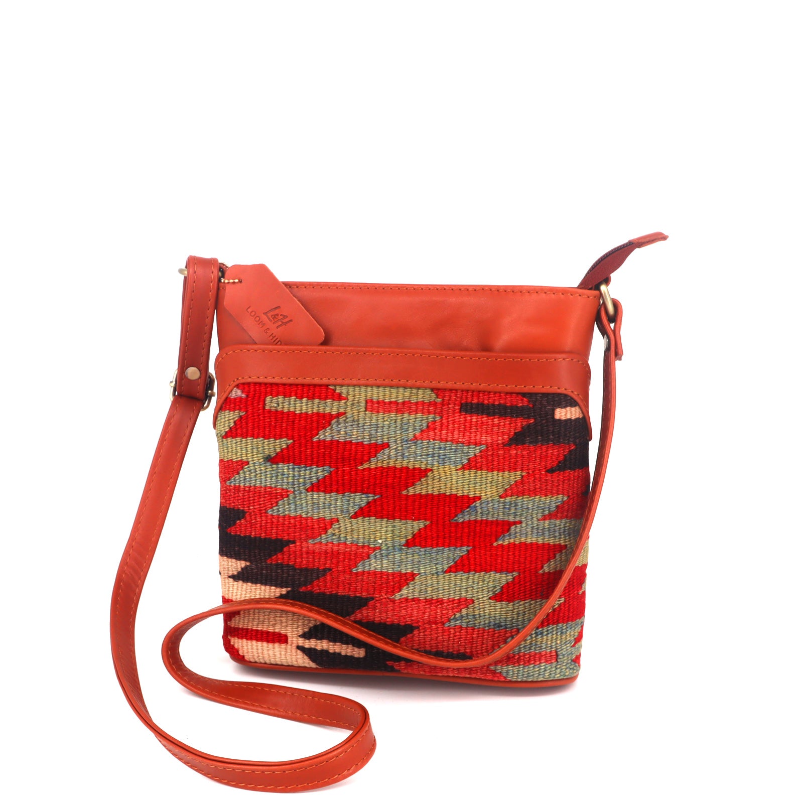 Olive Kilim Crossbody Leather Bag - Image 4