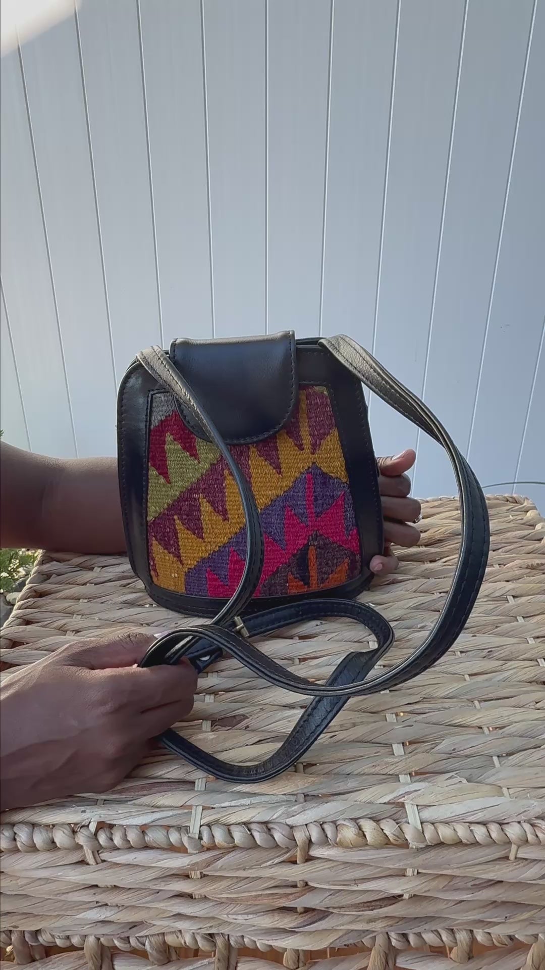 Load video: Caspian Kilim Leather Crossbody Bag