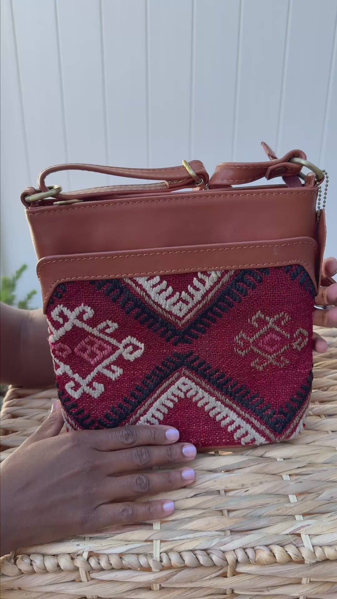 Load video: Kashgar Kilim Crossbody Leather Bag