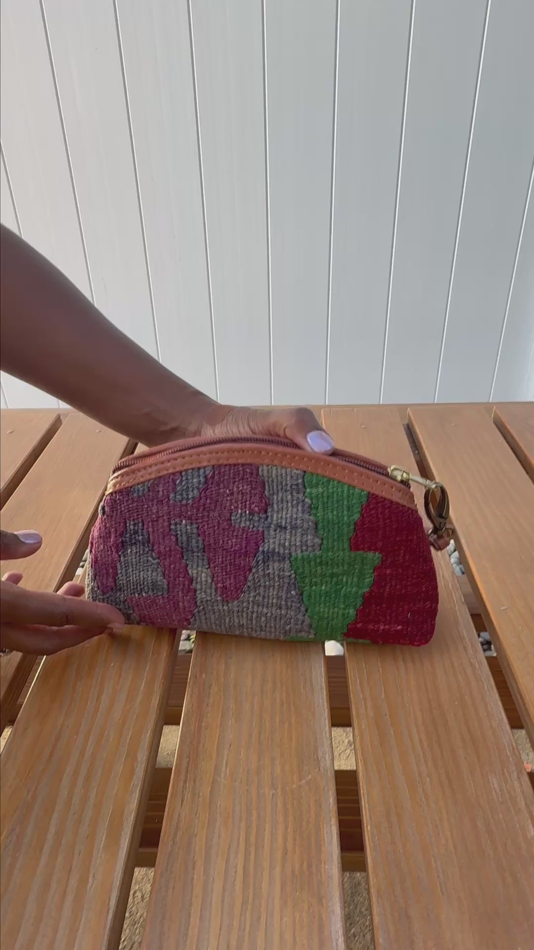 Load video: Amara Kilim Leather Wristlet