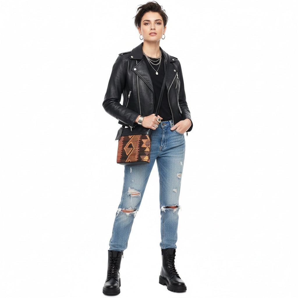 Maya Kilim Crossbody Leather Bag | Messenger Kilim Leather Bag | Courier Kilim Leather Bag