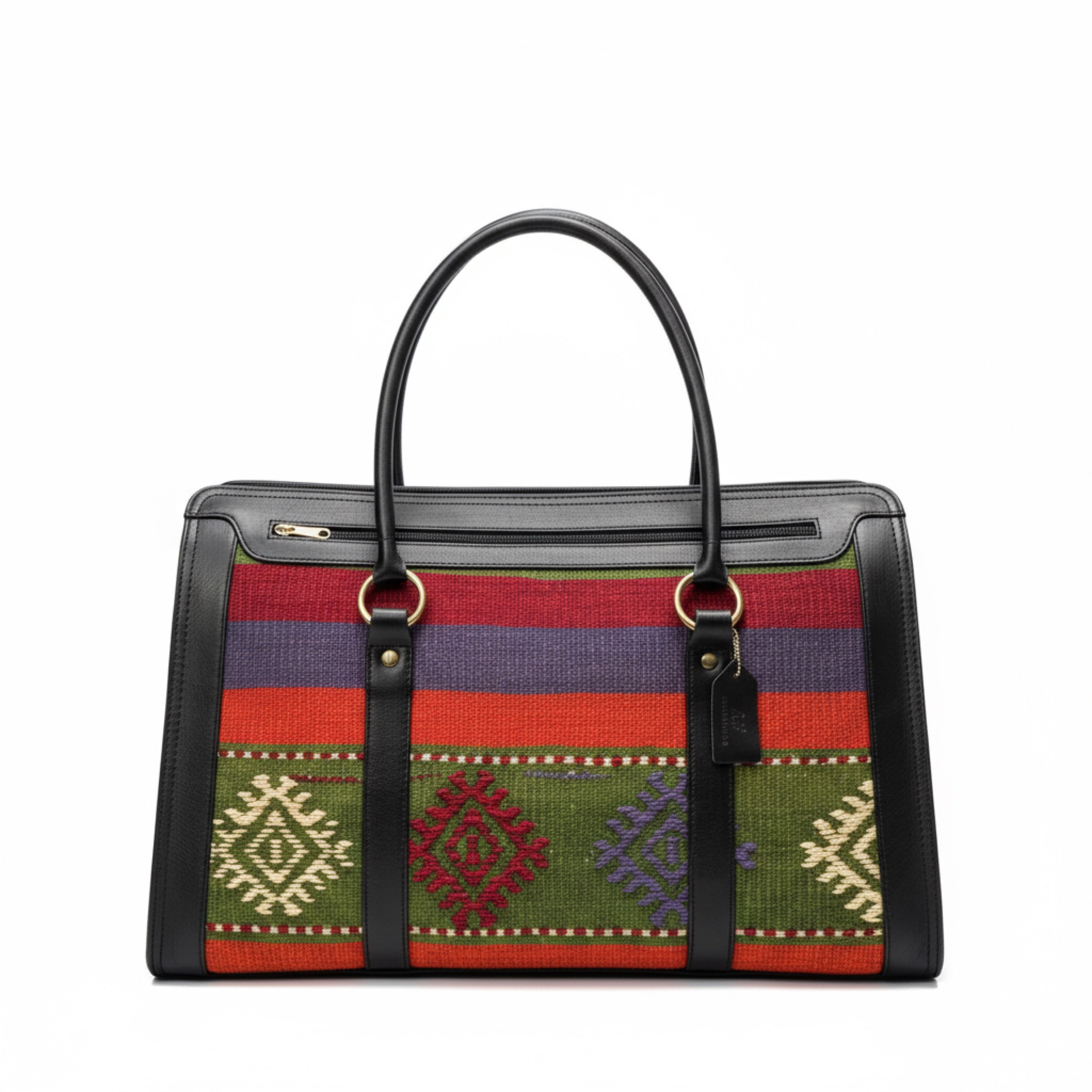 Handbag with a colorful pattern on a white background