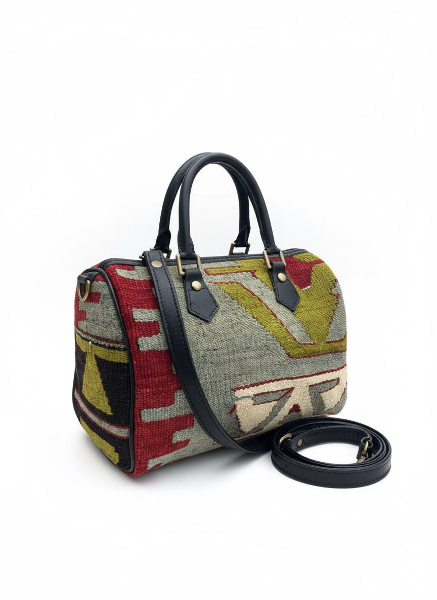 Asali Kilim Mini Duffle Leather Bag