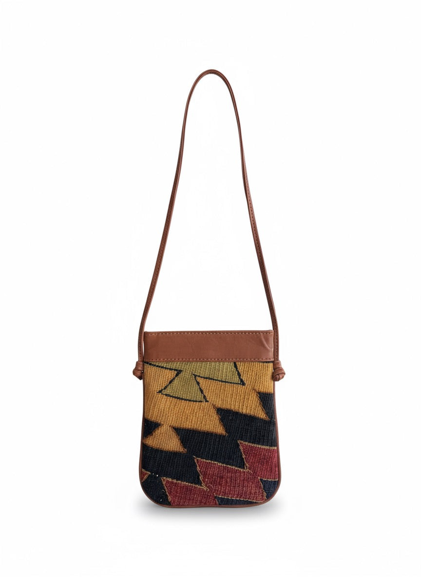 Azure Kilim Crossbody Leather Bag | Messenger Kilim Leather Bag | Courier Kilim Leather Bag
