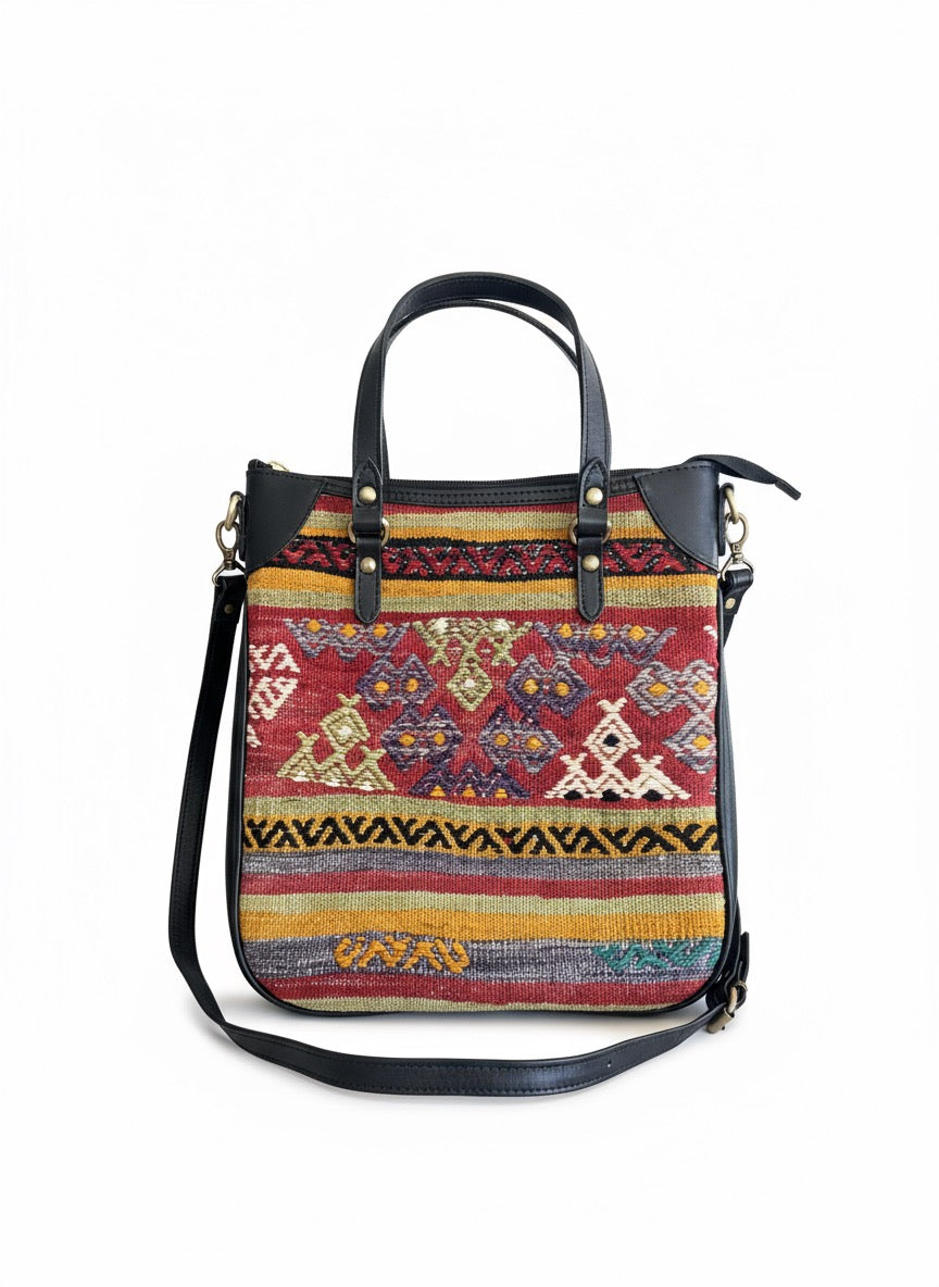 Amman Kilim Crossbody Leather Bag | Messenger Kilim Leather Bag | Courier Kilim Leather Bag