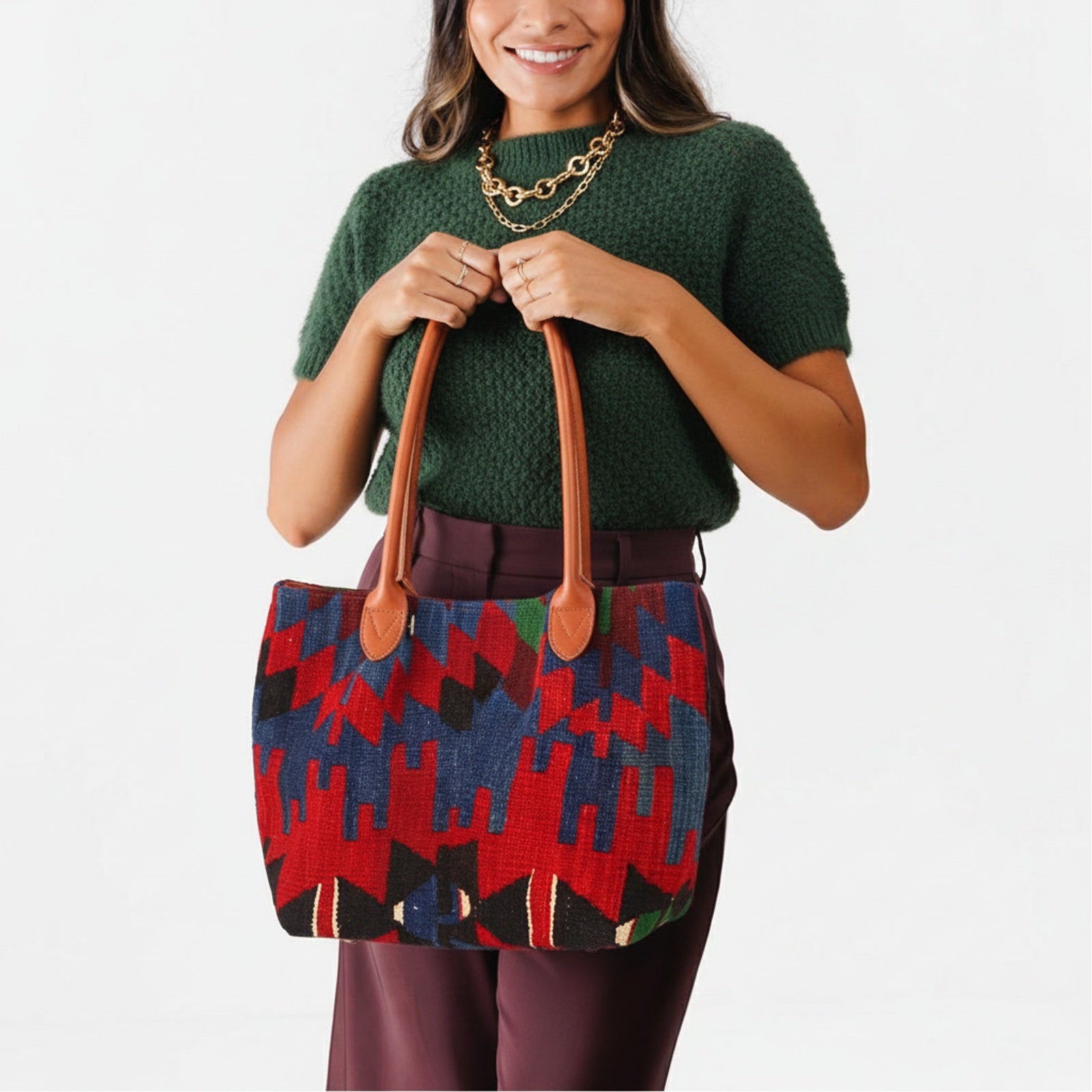 Aegean Kilim Shoulder Leather Bag | Carryall Kilim Leather Bag | Everyday Kilim Leather Bag