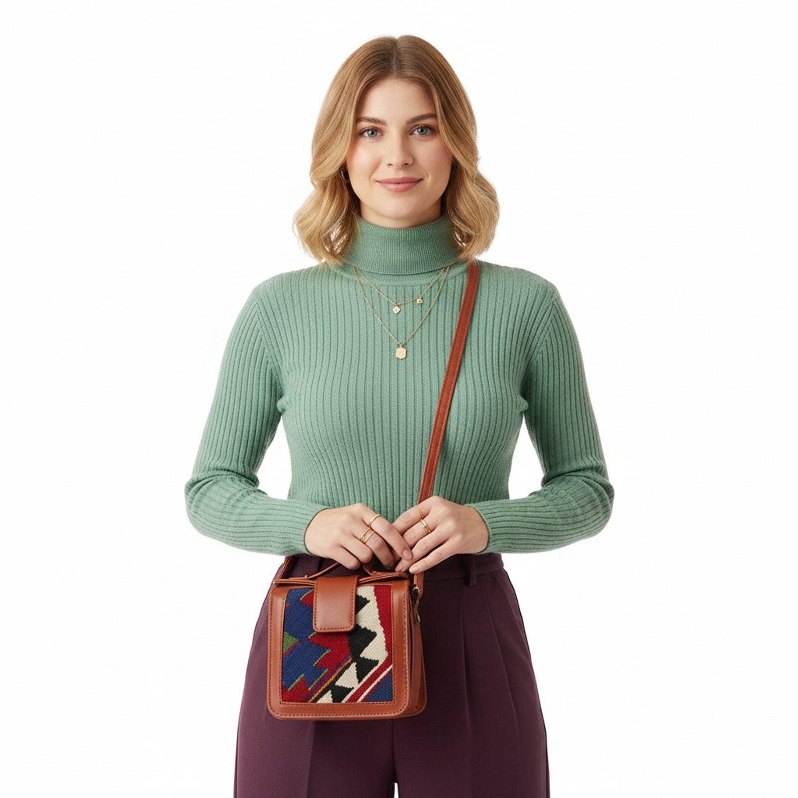 Amara Kilim Crossbody Leather Bag | Messenger Kilim Leather Bag | Courier Kilim Leather Bag