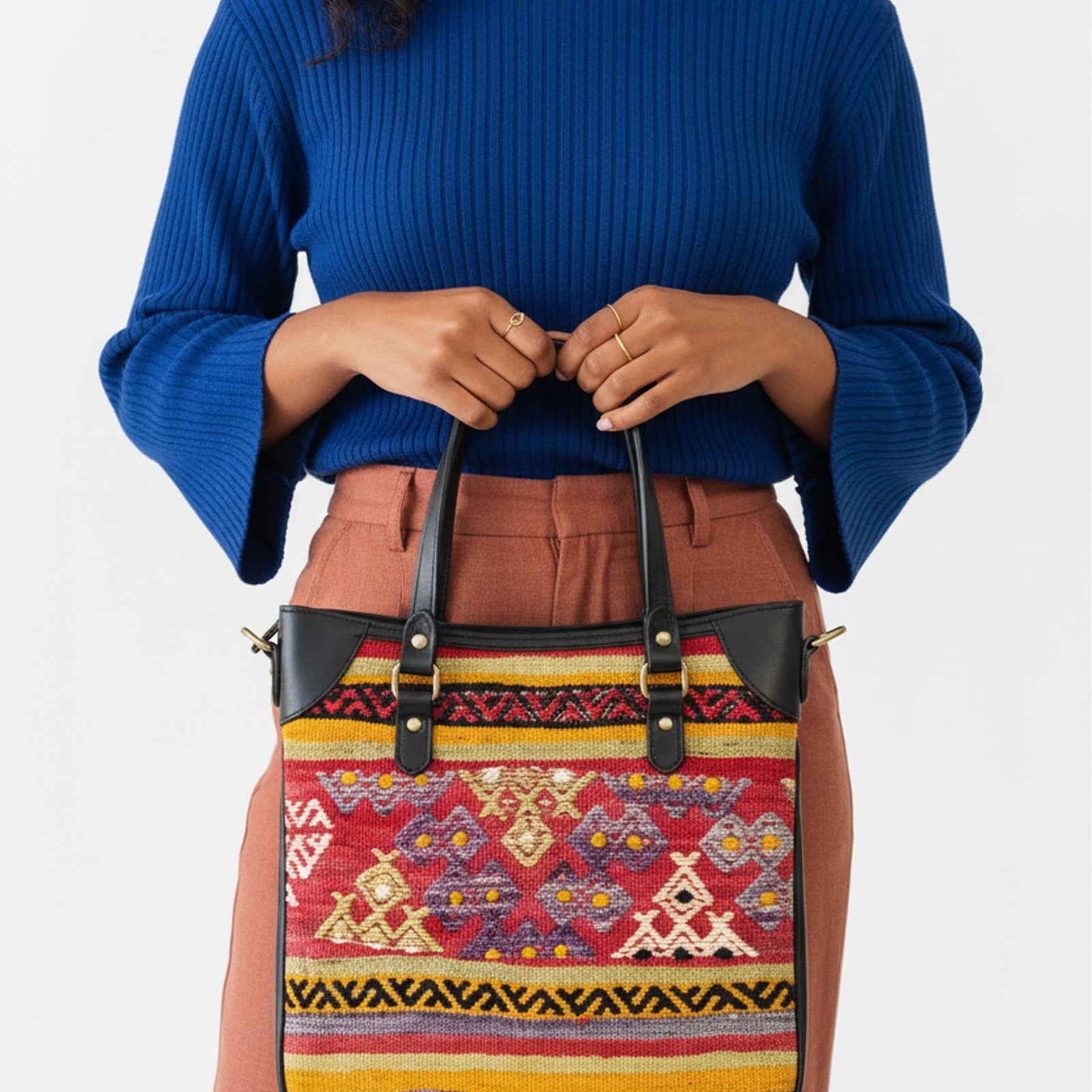 Amman Kilim Crossbody Leather Bag | Messenger Kilim Leather Bag | Courier Kilim Leather Bag