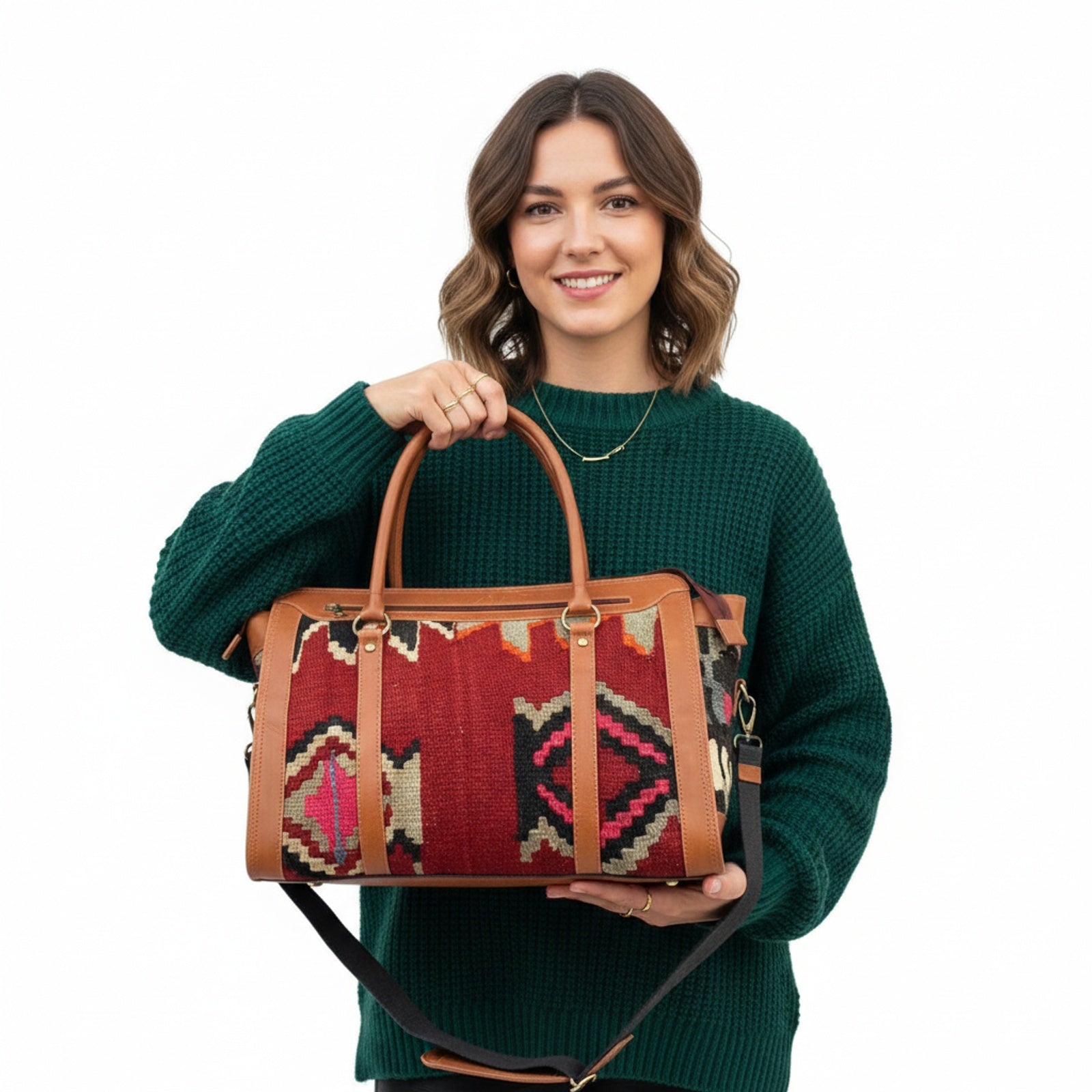 Anatolian Kilim Shoulder Leather Bag | Carryall Kilim Leather Bag | Everyday Kilim Leather Bag