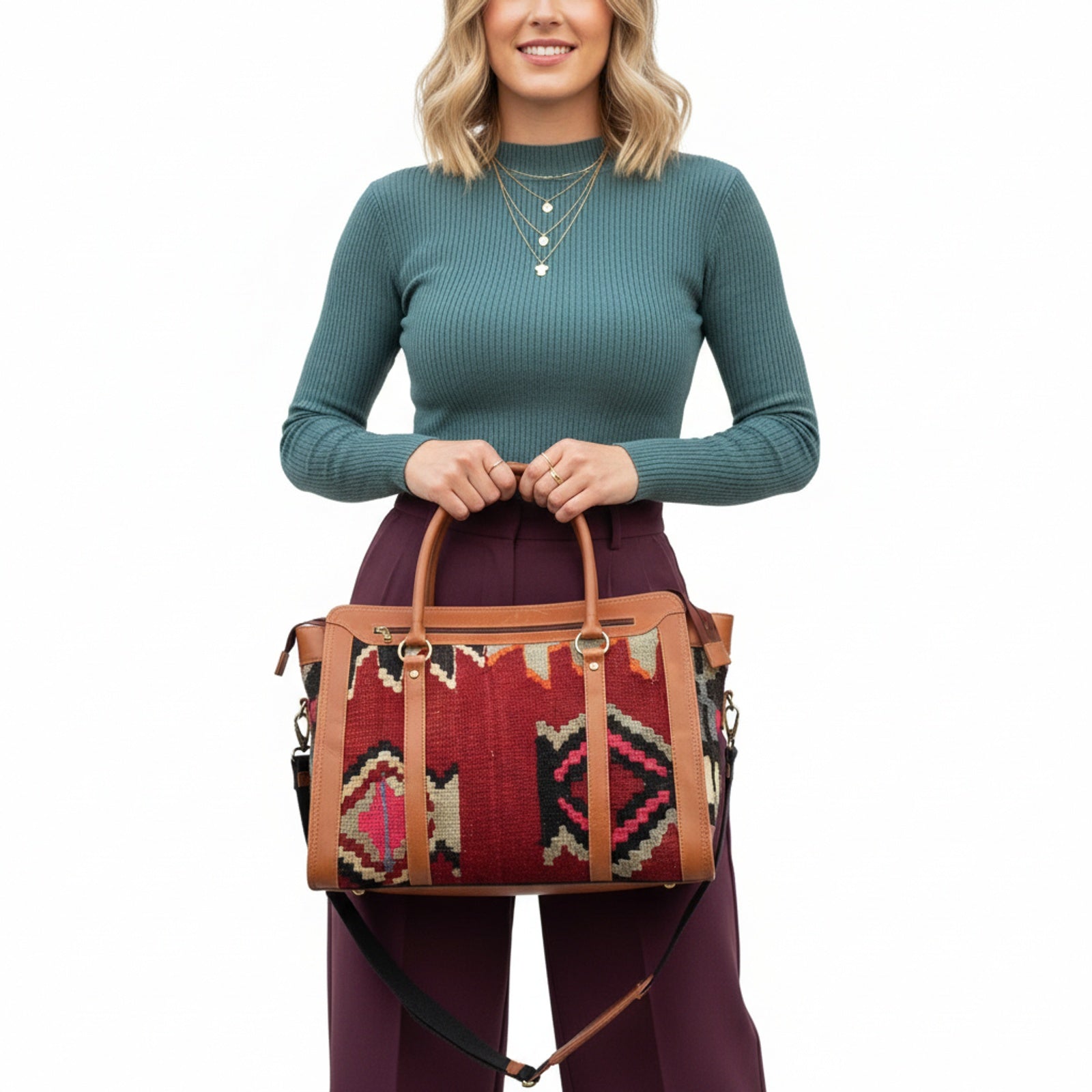 Anatolian Kilim Shoulder Leather Bag | Carryall Kilim Leather Bag | Everyday Kilim Leather Bag