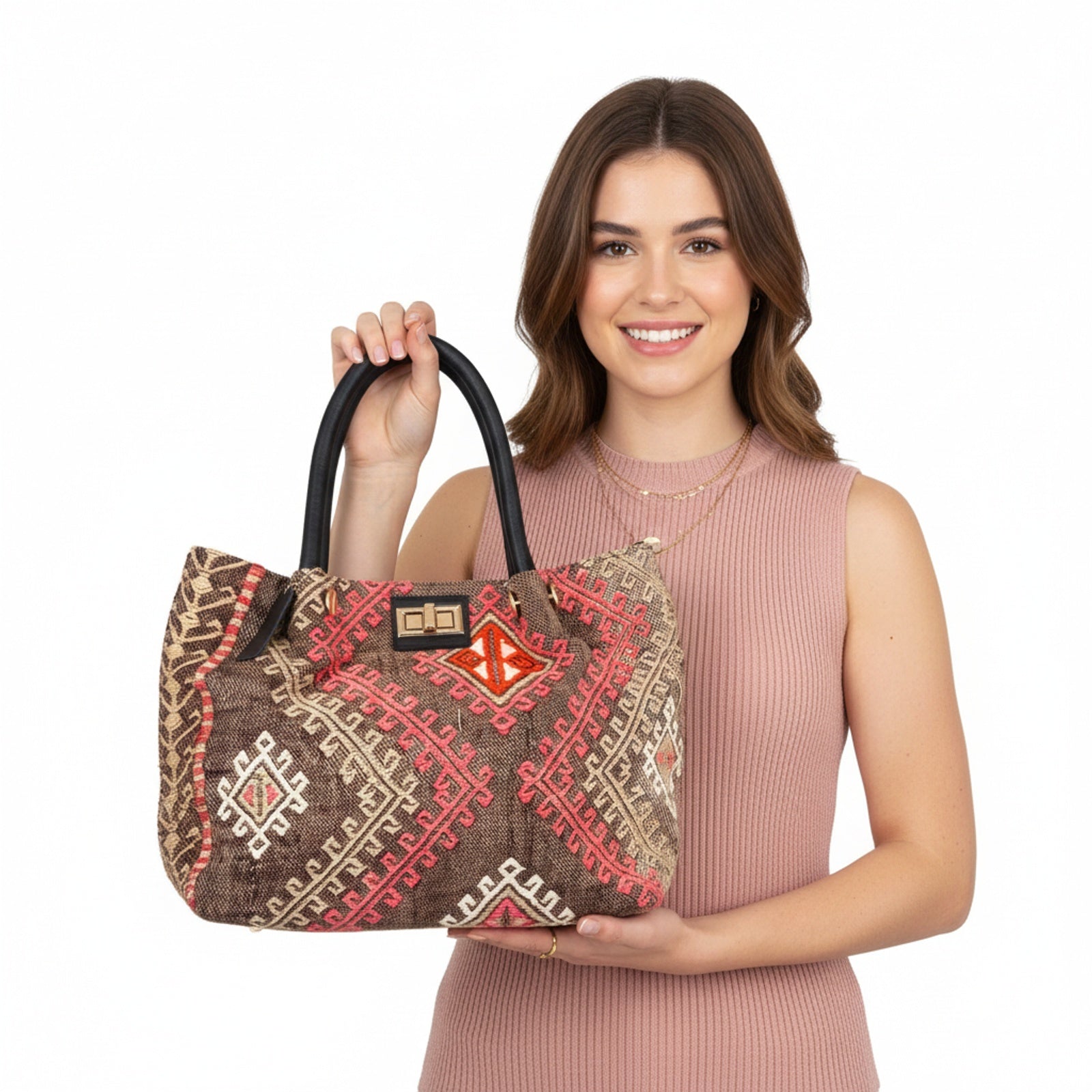 Andalusian Kilim Shoulder Leather Bag | Carryall Kilim Leather Bag | Everyday Kilim Leather Bag
