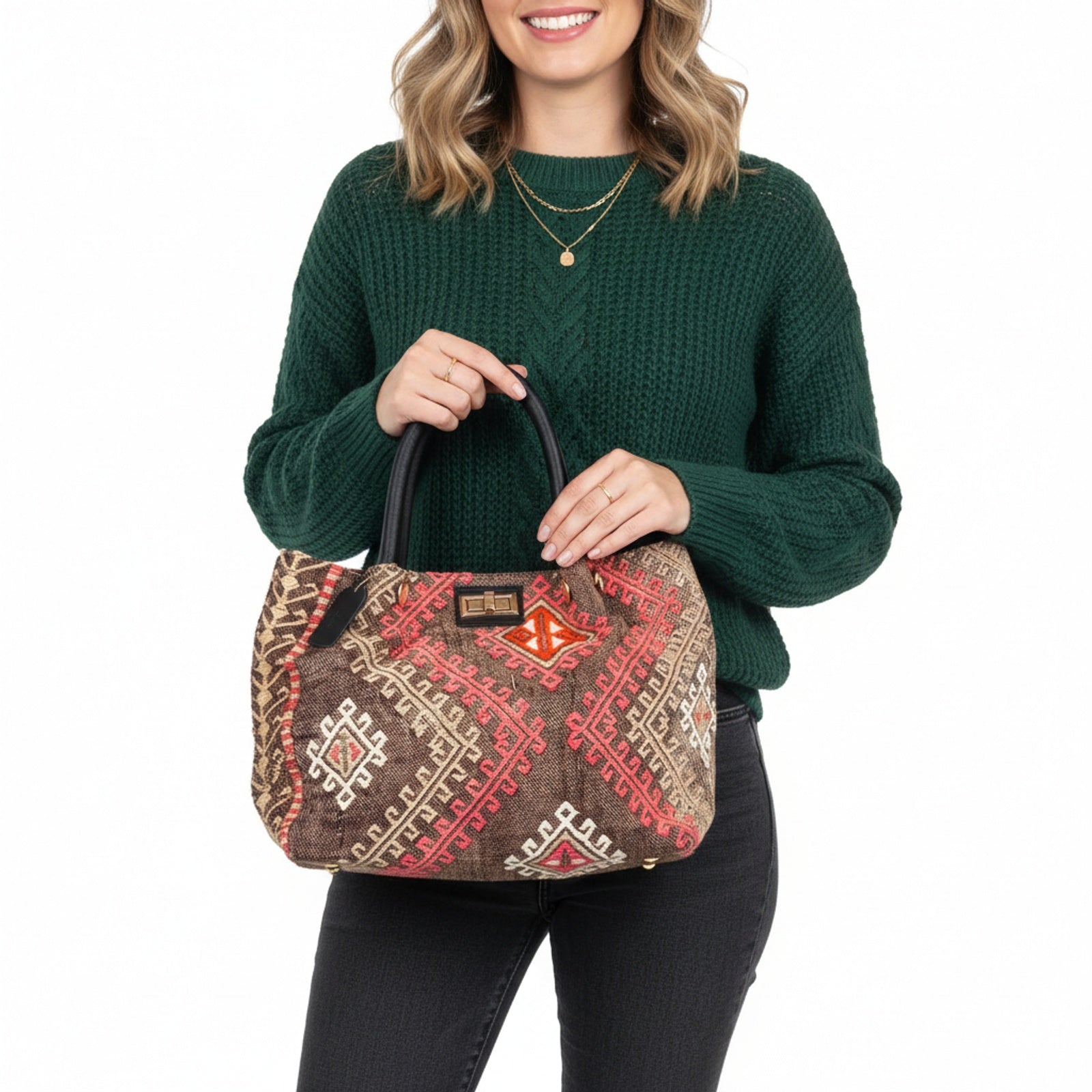 Andalusian Kilim Shoulder Leather Bag | Carryall Kilim Leather Bag | Everyday Kilim Leather Bag