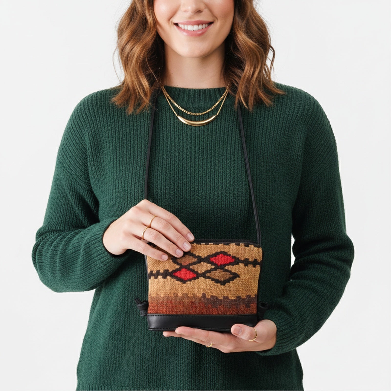 Angkor Kilim Neck Leather Bag | Travel Pouch Kilim Leather Bag | Security Pouch Kilim Leather Bag