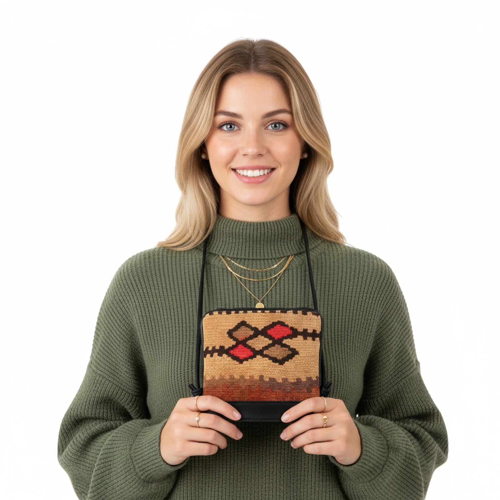 Angkor Kilim Neck Leather Bag | Travel Pouch Kilim Leather Bag | Security Pouch Kilim Leather Bag