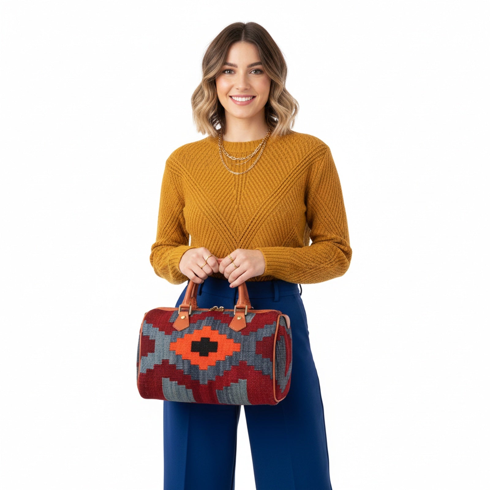 Ankara Kilim Weekender Leather Bag | Travel Kilim Leather Bag | Overnight Kilim Leather Bag