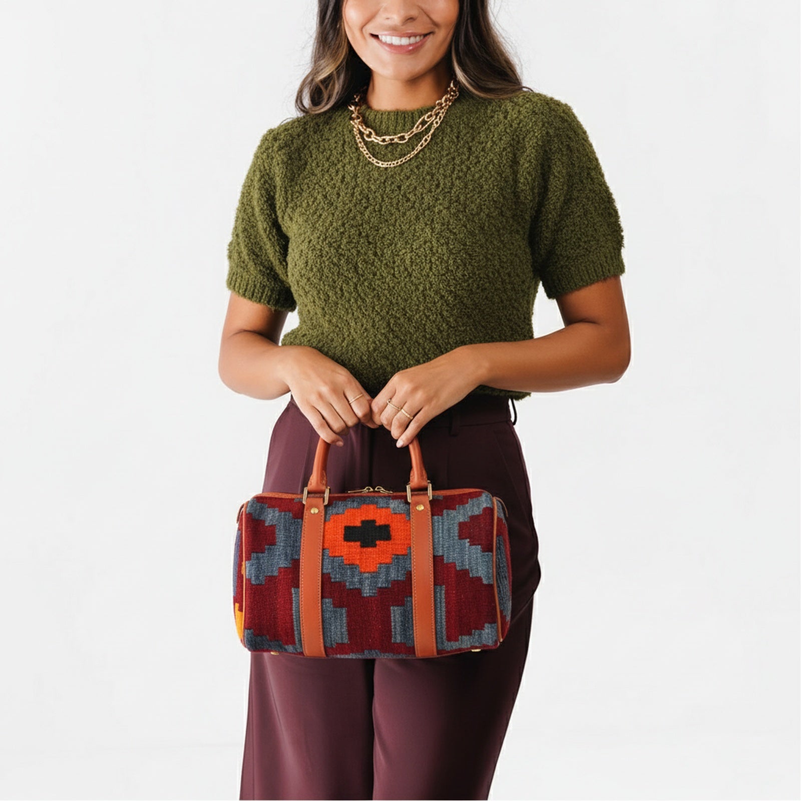 Ankara Kilim Weekender Leather Bag | Travel Kilim Leather Bag | Overnight Kilim Leather Bag