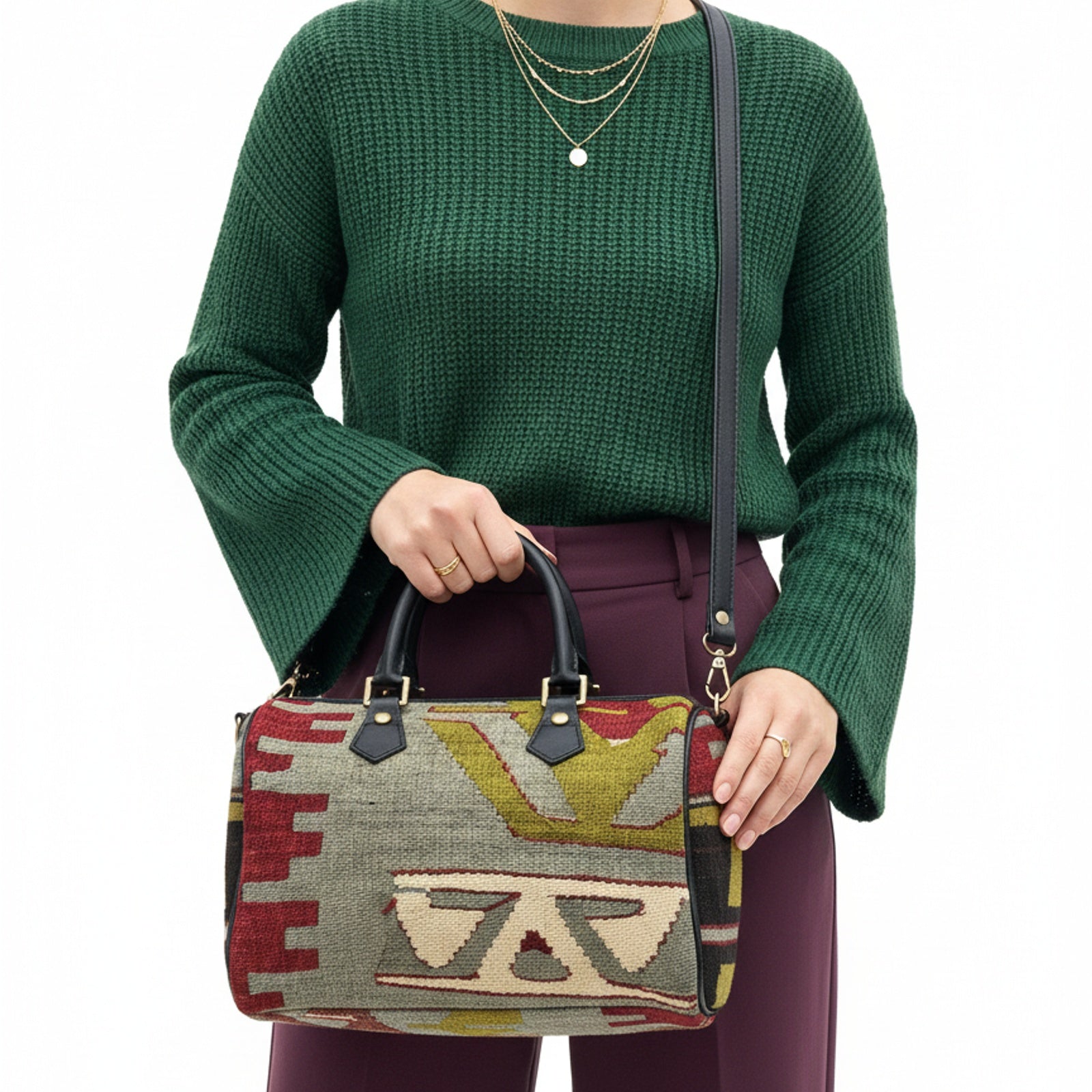Asali Kilim Weekender Leather Bag | Travel Kilim Leather Bag | Overnight Kilim Leather Bag