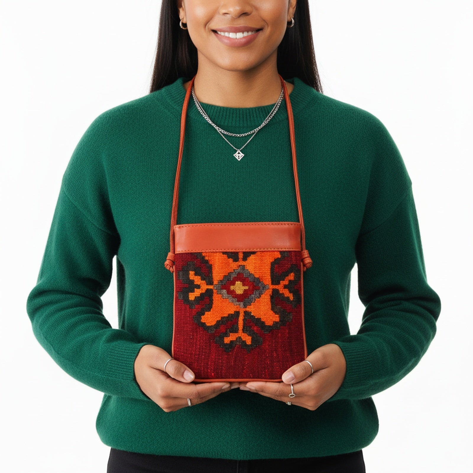 Athene Kilim Neck Leather Bag | Travel Pouch Kilim Leather Bag | Security Pouch Kilim Leather Bag