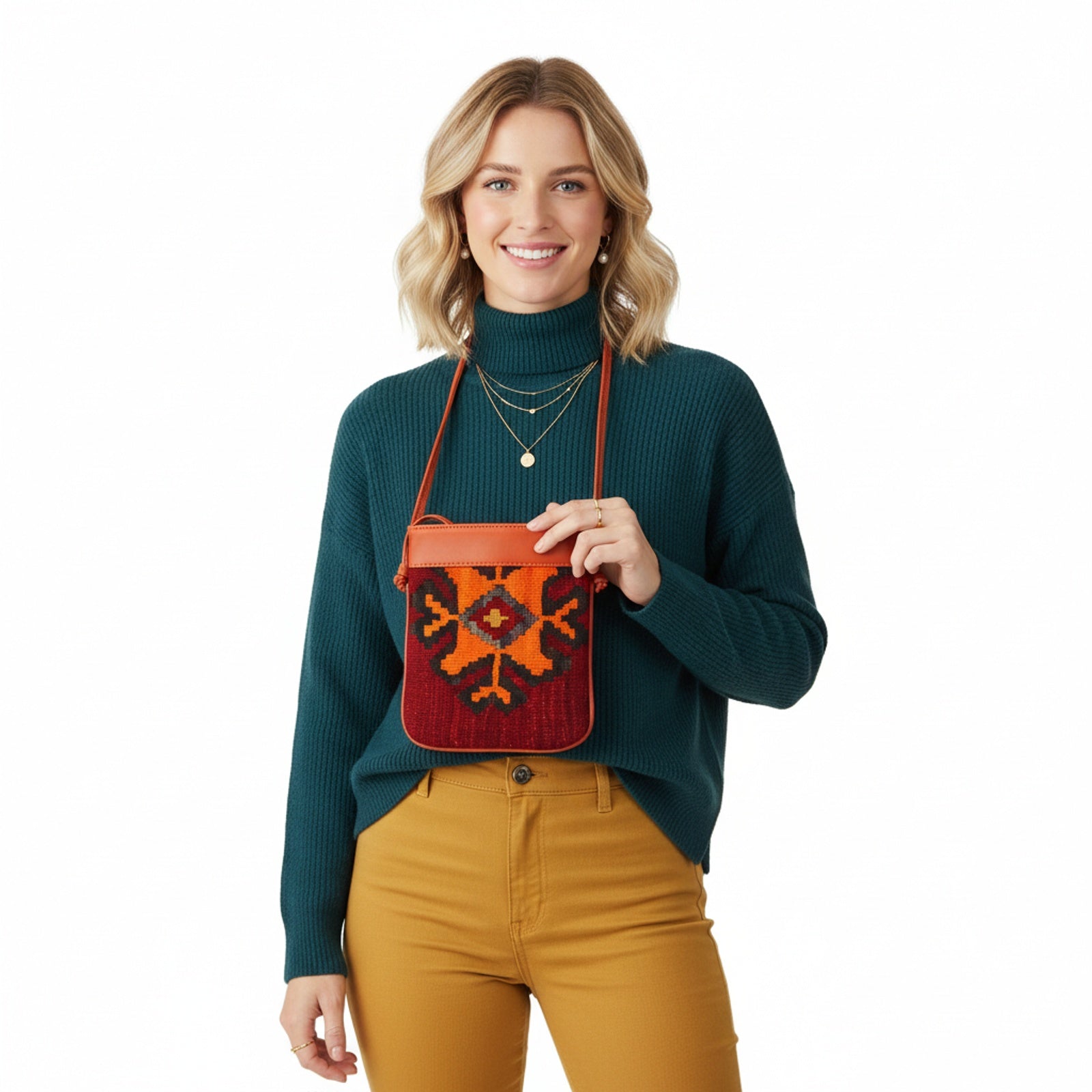 Athene Kilim Neck Leather Bag | Travel Pouch Kilim Leather Bag | Security Pouch Kilim Leather Bag