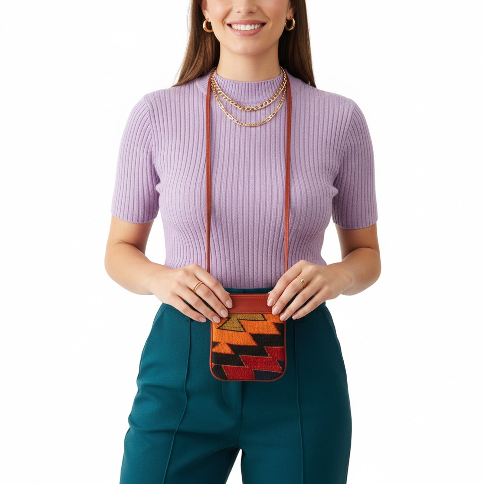 Azure Kilim Crossbody Leather Bag | Messenger Kilim Leather Bag | Courier Kilim Leather Bag