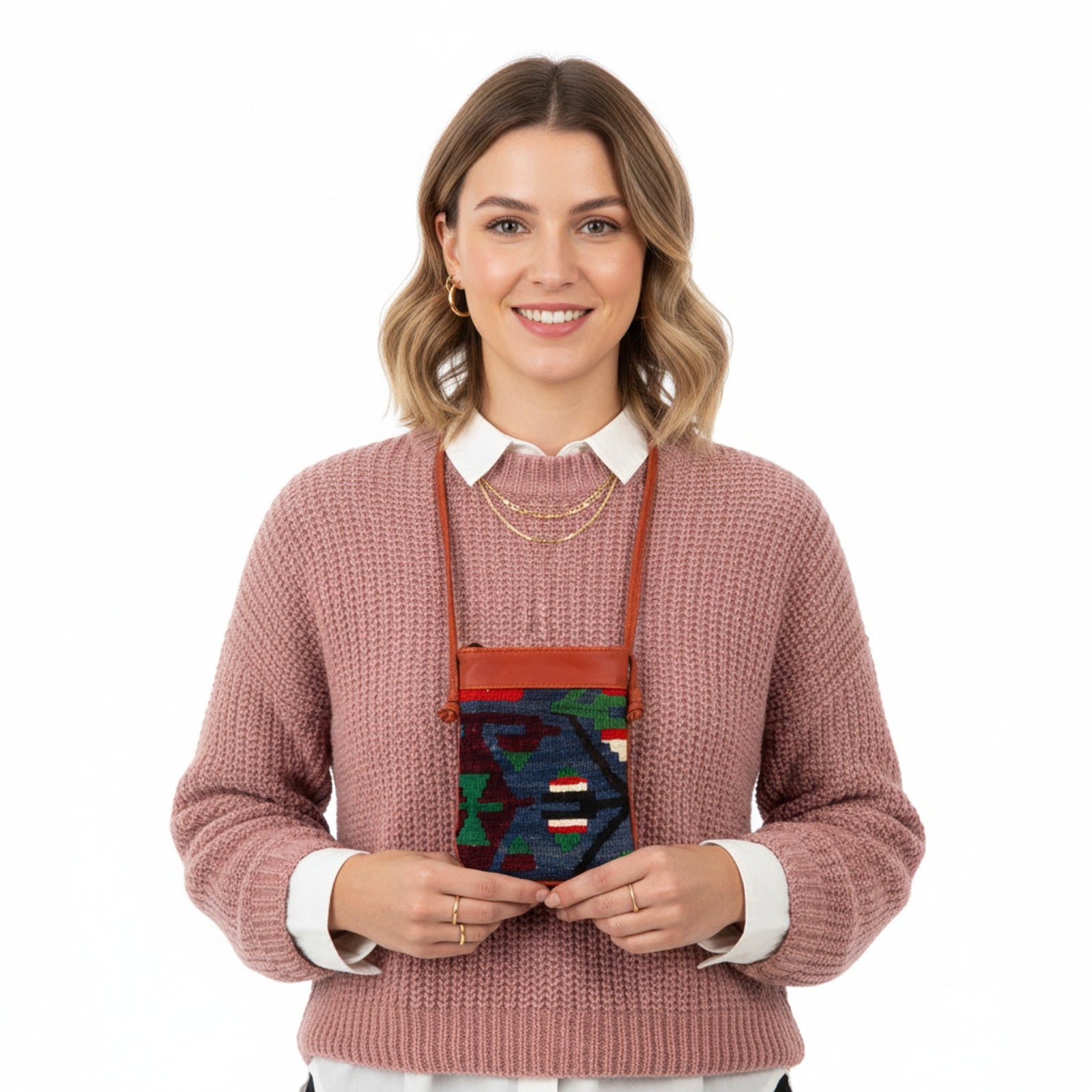 Bangkok Kilim Neck Leather Bag | Travel Pouch Kilim Leather Bag | Security Pouch Kilim Leather Bag