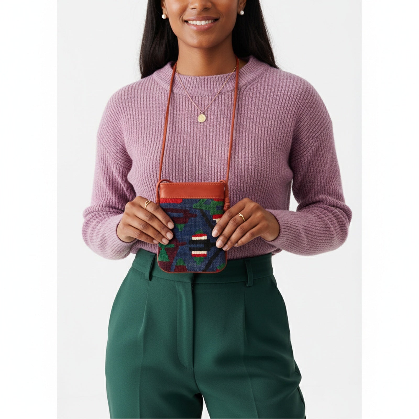 Bangkok Kilim Neck Leather Bag | Travel Pouch Kilim Leather Bag | Security Pouch Kilim Leather Bag