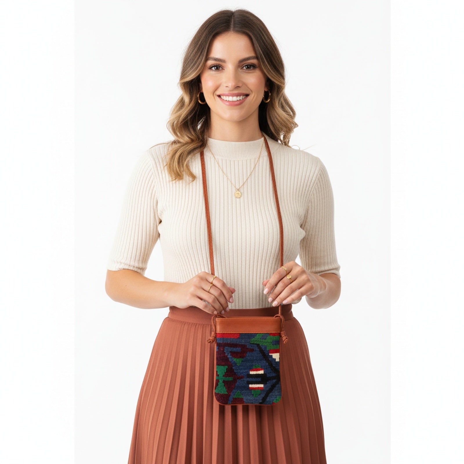 Bangkok Kilim Neck Leather Bag | Travel Pouch Kilim Leather Bag | Security Pouch Kilim Leather Bag