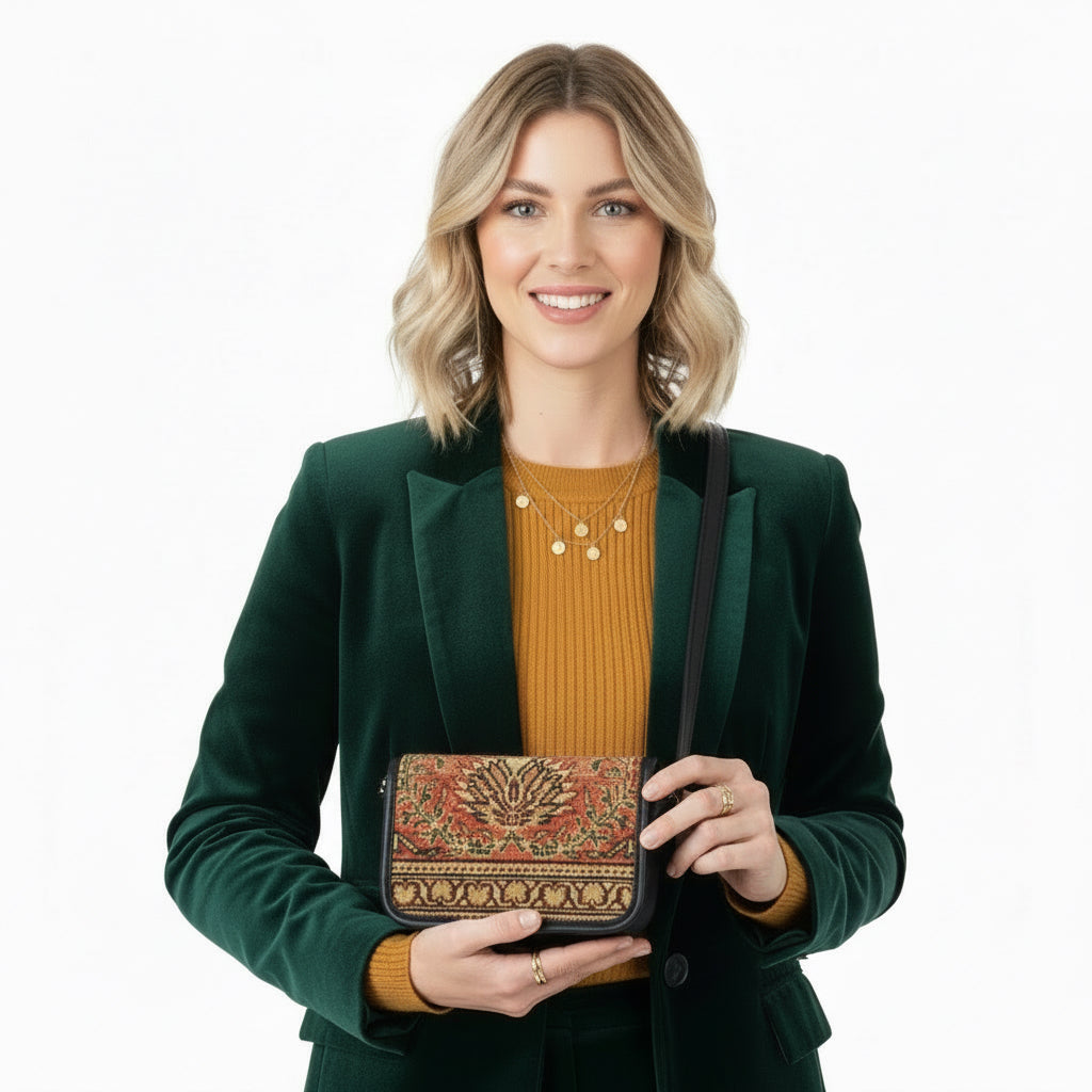 Bazaar Kilim Crossbody Leather Bag | Messenger Kilim Leather Bag | Courier Kilim Leather Bag