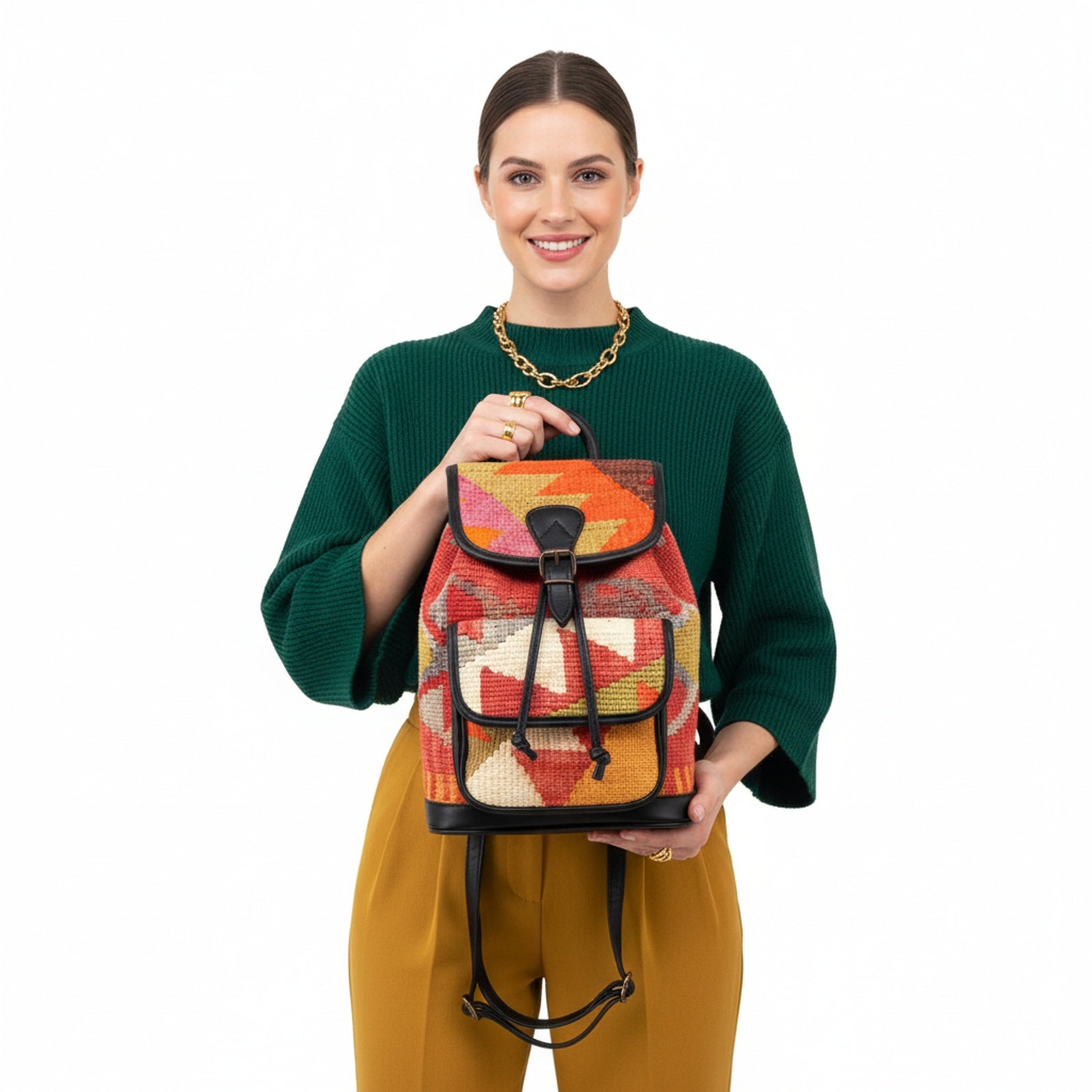 Caravan Kilim Backpack Leather Bag | Rucksack Kilim Leather Bag | Daypack Kilim Leather Bag