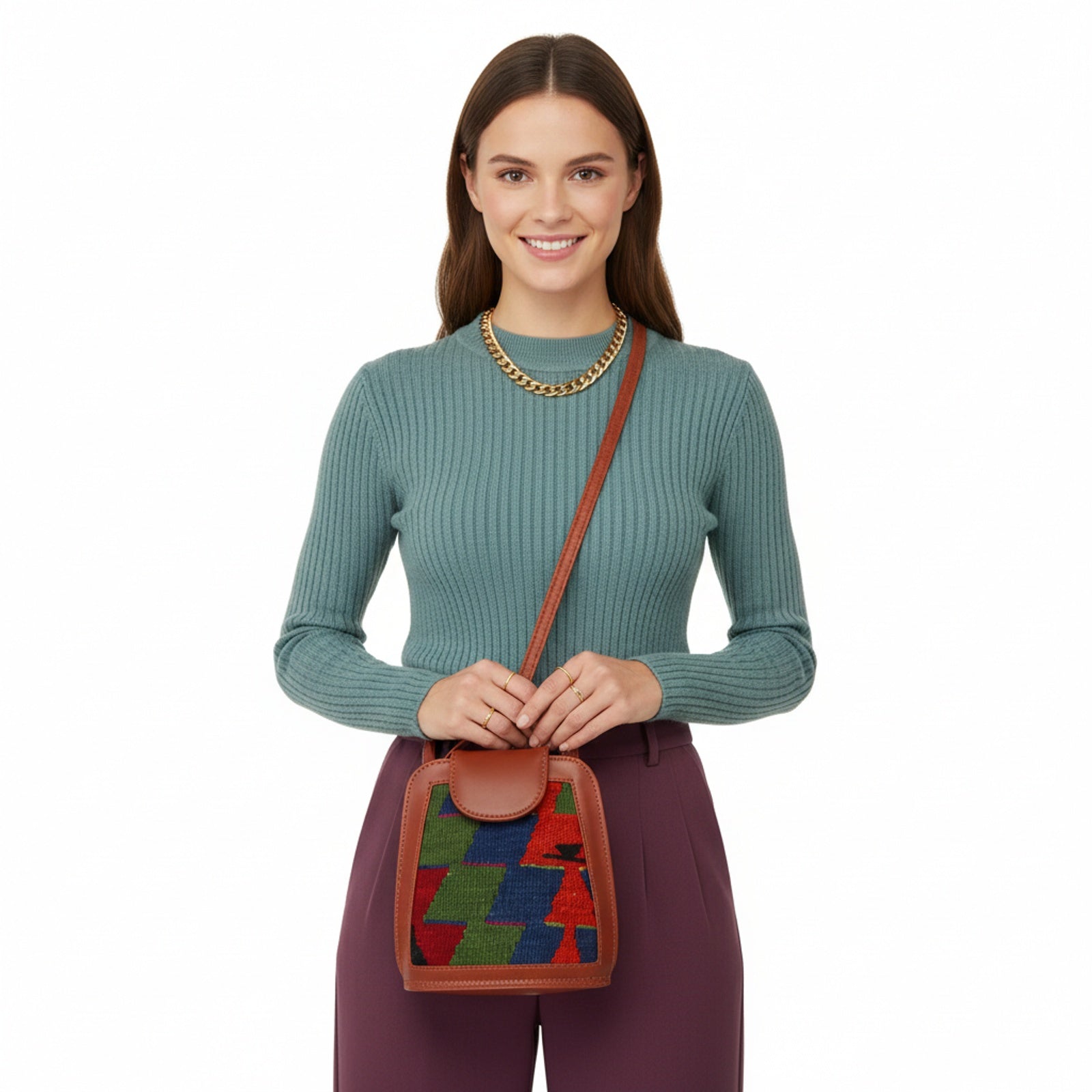 Caspian Kilim Crossbody Leather Bag | Messenger Kilim Leather Bag | Courier Kilim Leather Bag