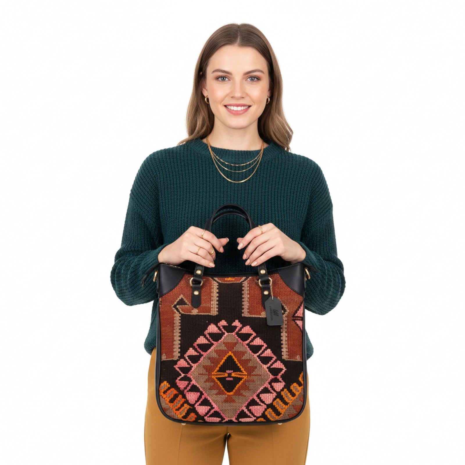 Fahari Kilim Shoulder Leather Bag | Carryall Kilim Leather Bag | Everyday Kilim Leather Bag