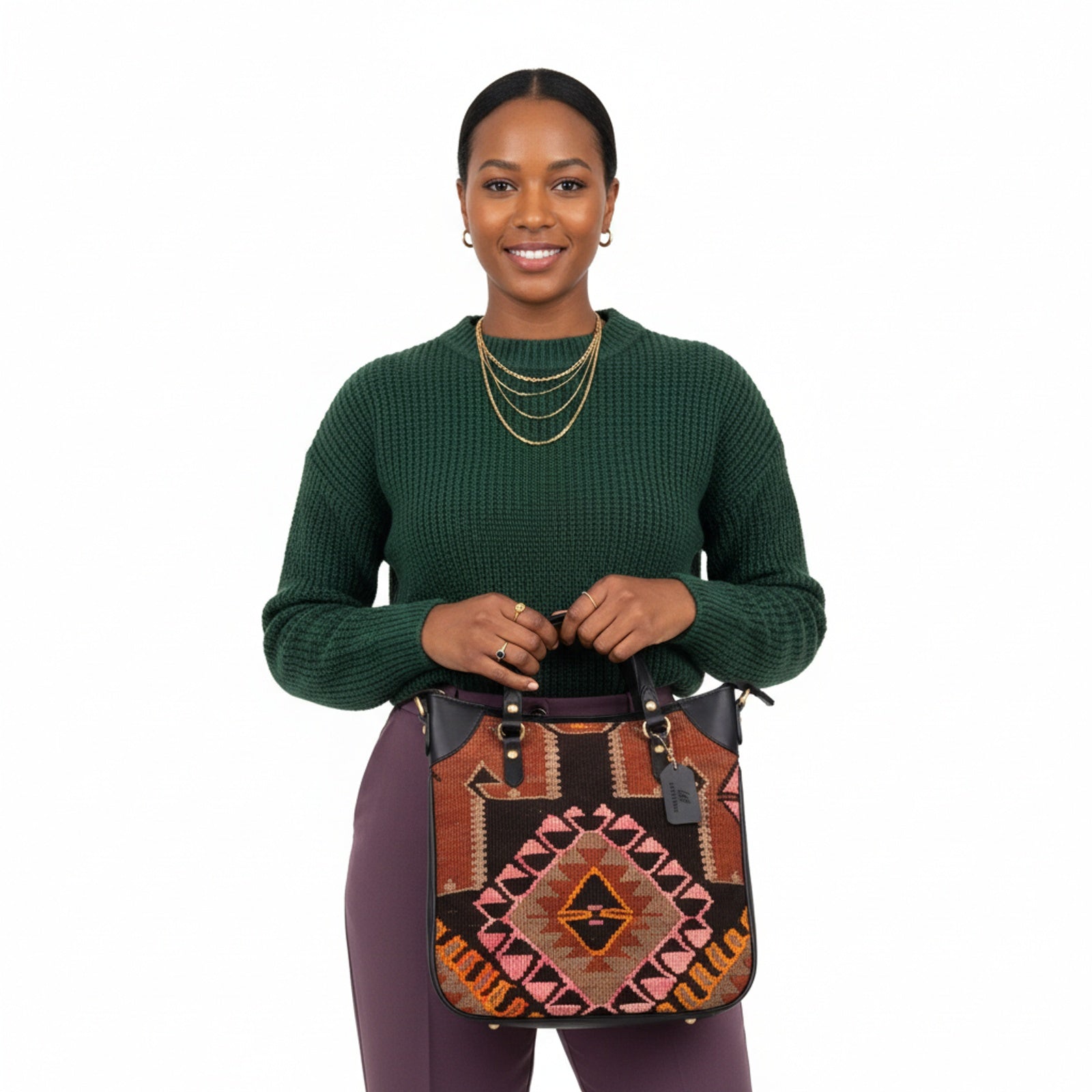 Fahari Kilim Shoulder Leather Bag | Carryall Kilim Leather Bag | Everyday Kilim Leather Bag