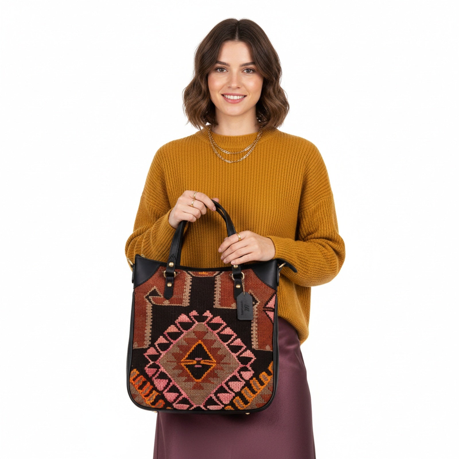 Fahari Kilim Shoulder Leather Bag | Carryall Kilim Leather Bag | Everyday Kilim Leather Bag