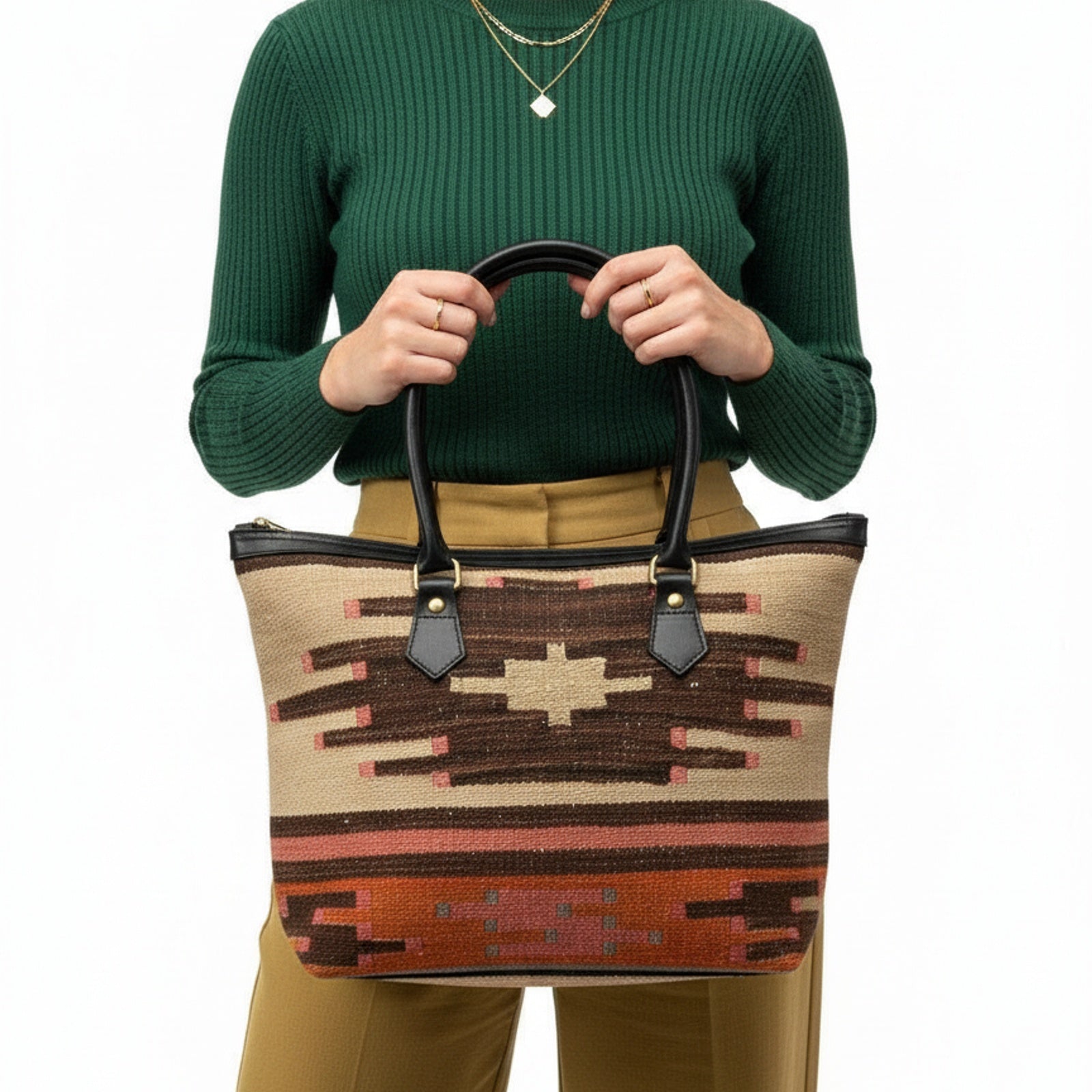 Fahari Kilim Tote Leather Bag | Shopper Kilim Leather Bag | Market Kilim Leather Bag