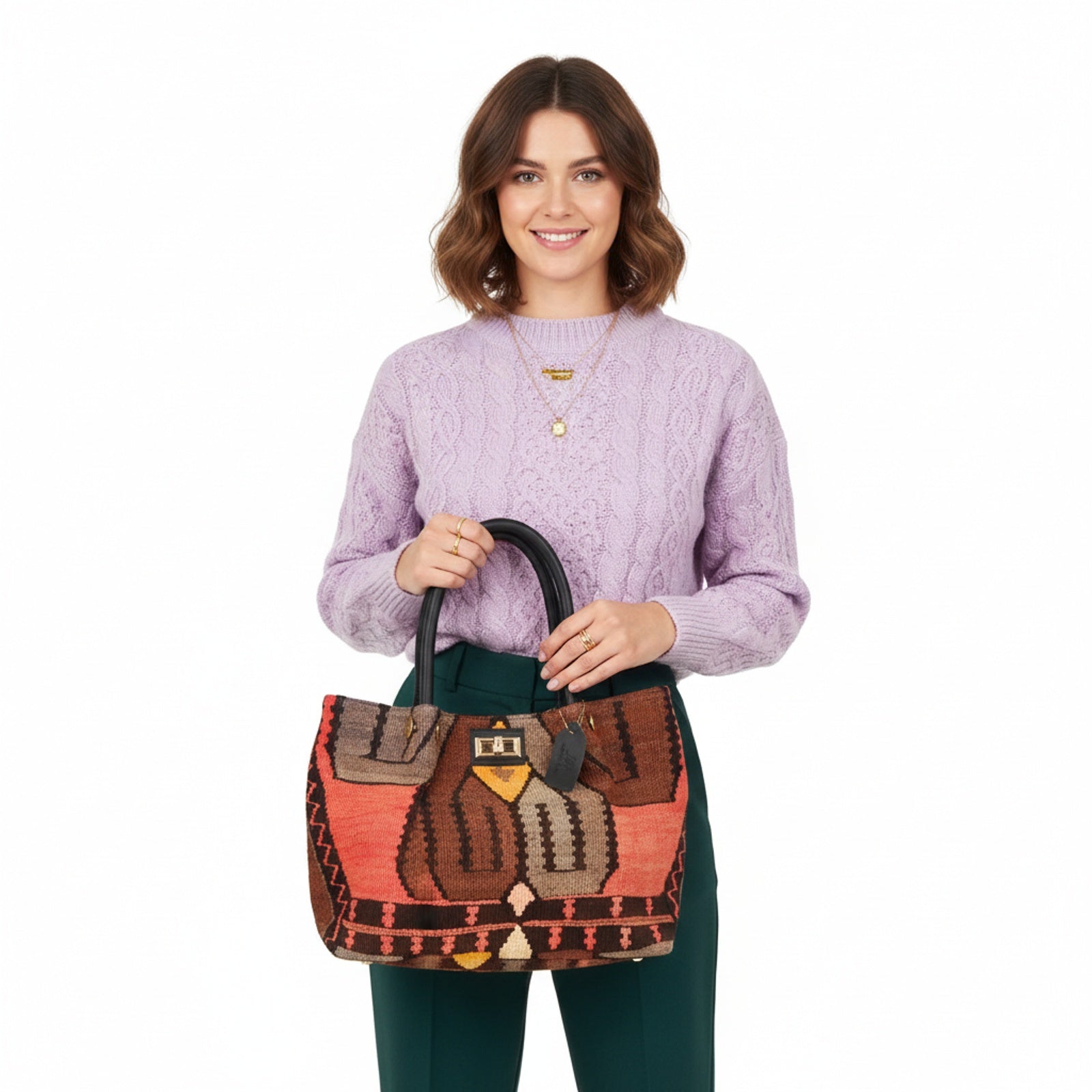Harappa Kilim Shoulder Leather Bag | Carryall Kilim Leather Bag | Everyday Kilim Leather Bag