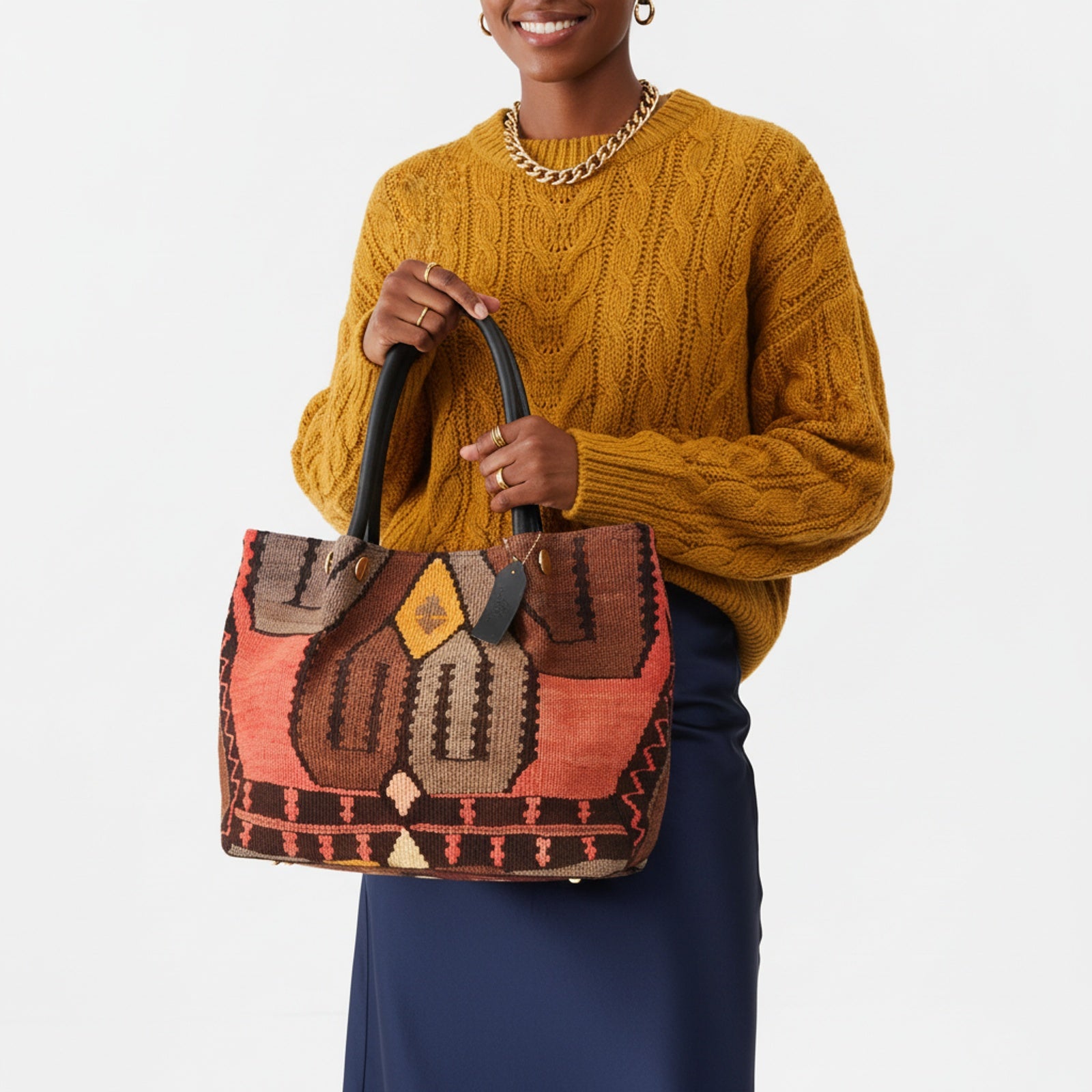 Harappa Kilim Shoulder Leather Bag | Carryall Kilim Leather Bag | Everyday Kilim Leather Bag