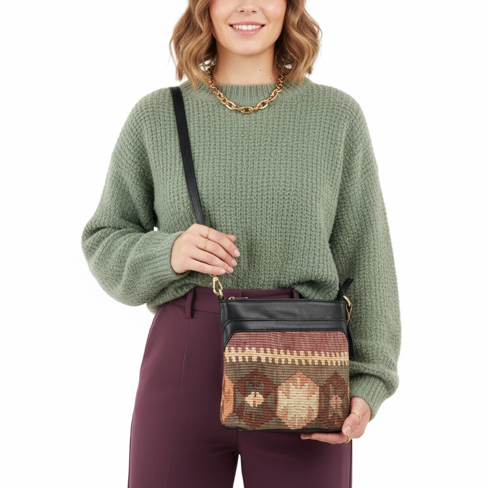 Jaipur Kilim Crossbody Leather Bag | Messenger Kilim Leather Bag | Courier Kilim Leather Bag