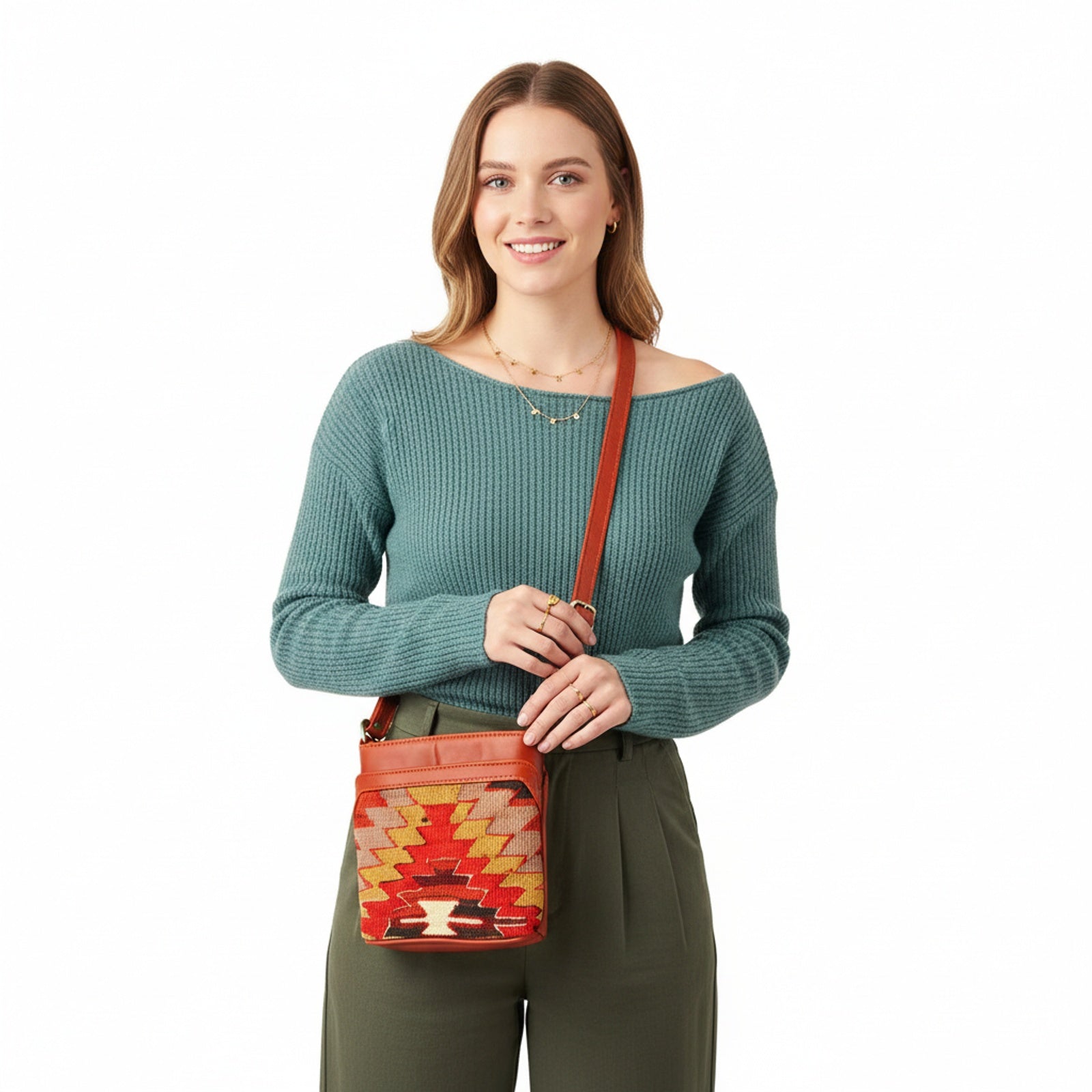 Kashgar Kilim Crossbody Leather Bag | Messenger Kilim Leather Bag | Courier Kilim Leather Bag
