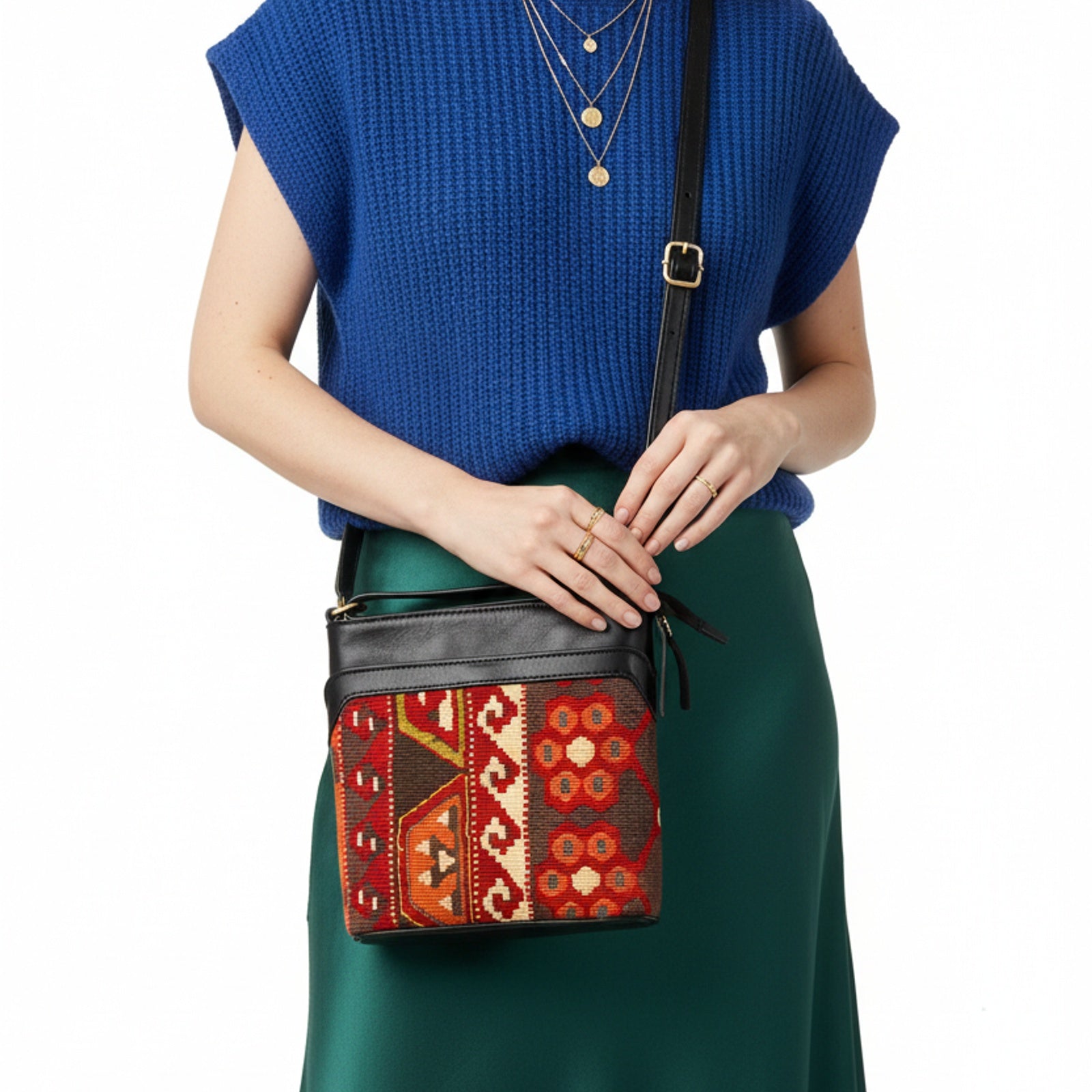 Kilim Kilim Crossbody Leather Bag | Messenger Kilim Leather Bag | Courier Kilim Leather Bag