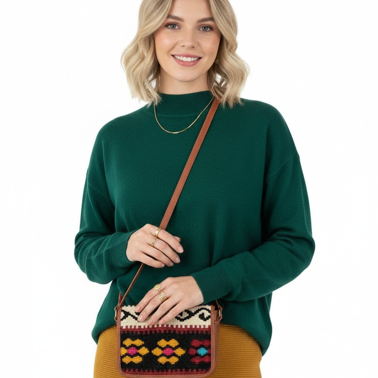 Layla Kilim Crossbody Leather Bag | Messenger Kilim Leather Bag | Courier Kilim Leather Bag