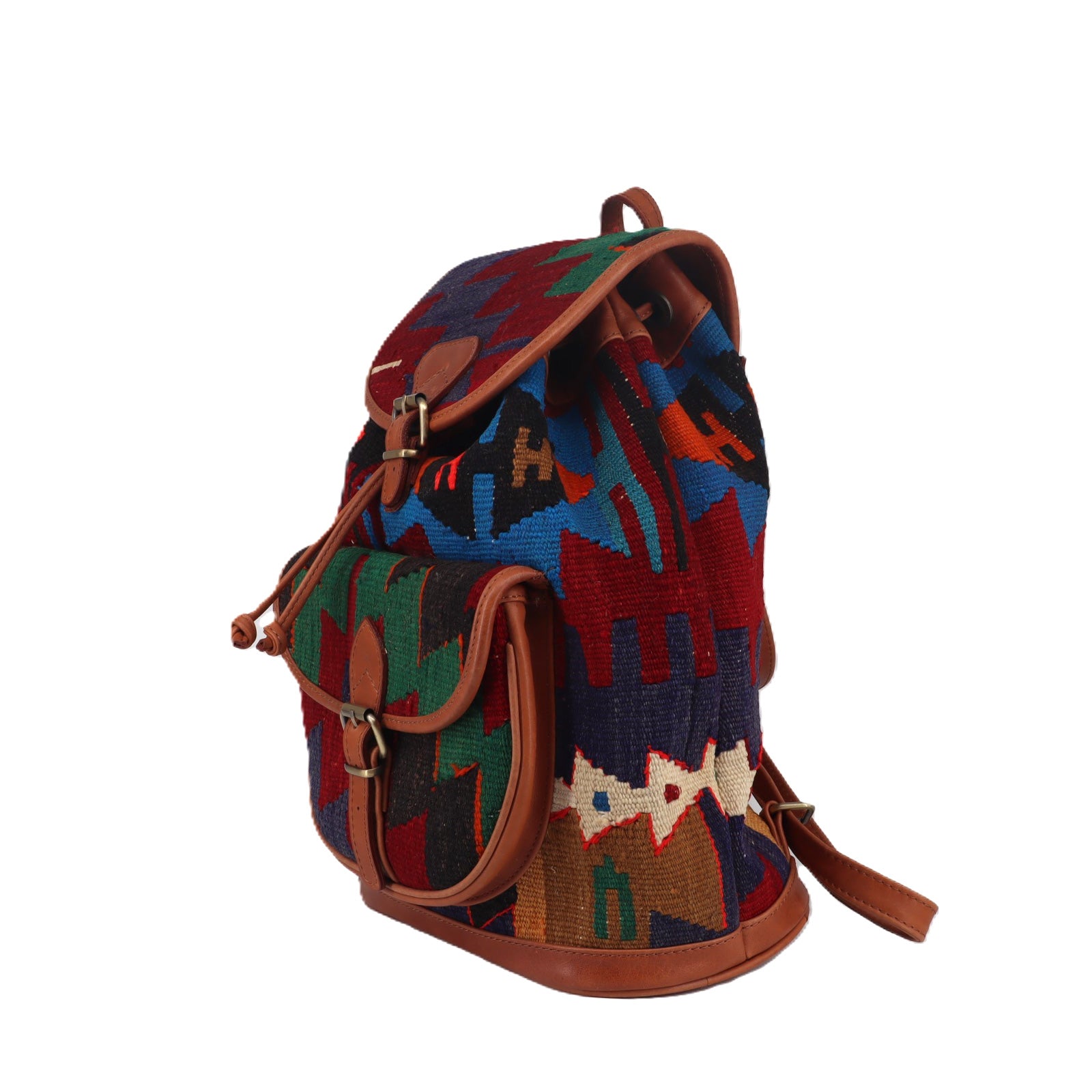 Vintage Kilim Leather Backpacks Bag