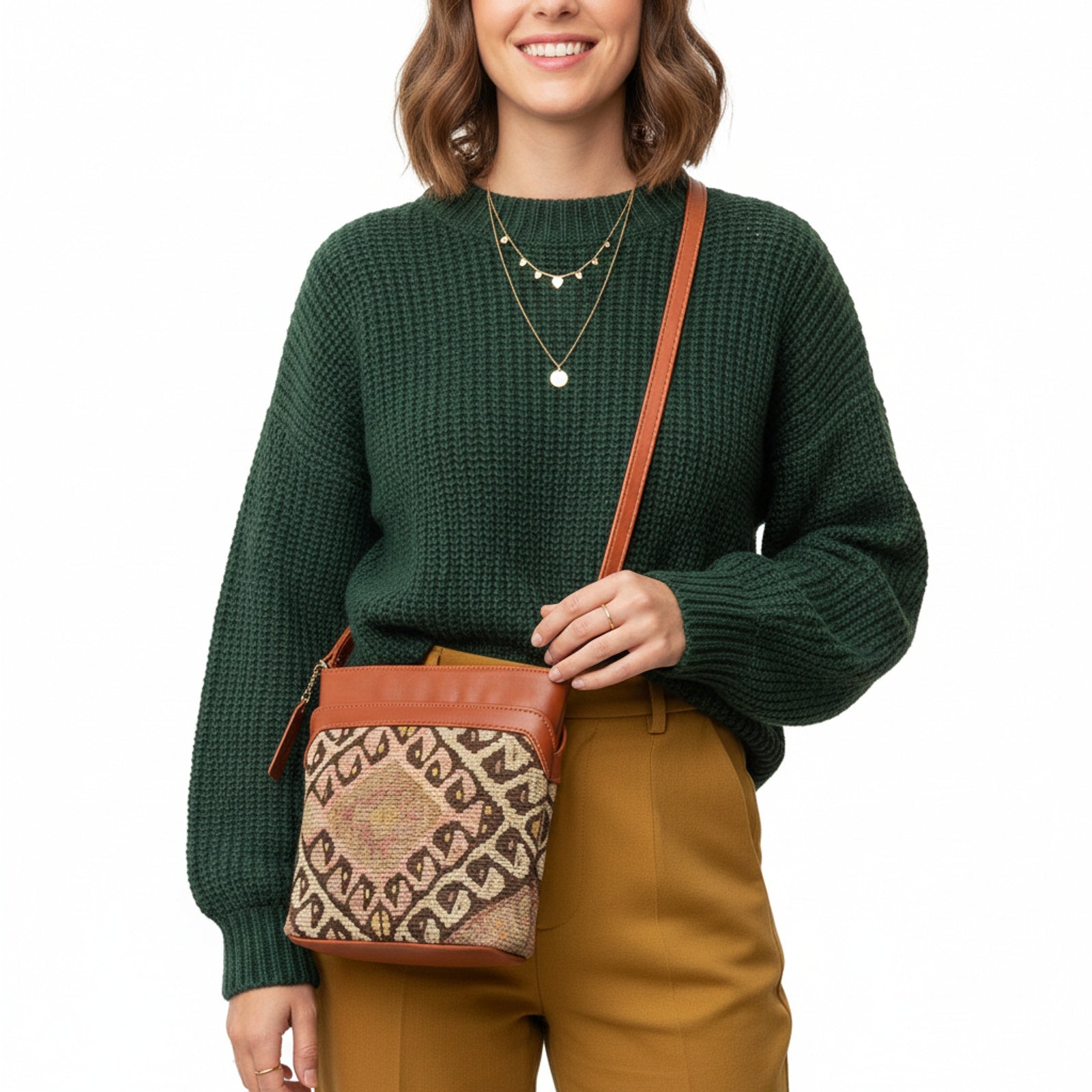 Lisboa Kilim Crossbody Leather Bag | Messenger Kilim Leather Bag | Courier Kilim Leather Bag