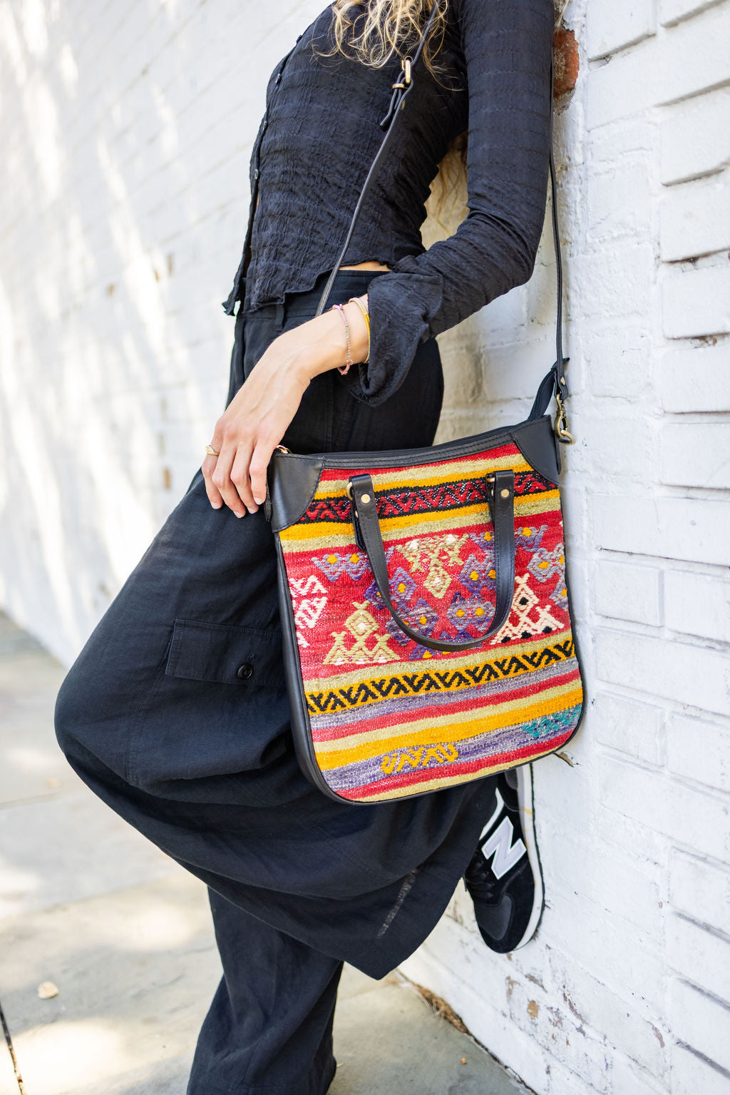 Amman Kilim Crossbody Leather Bag | Messenger Kilim Leather Bag | Courier Kilim Leather Bag