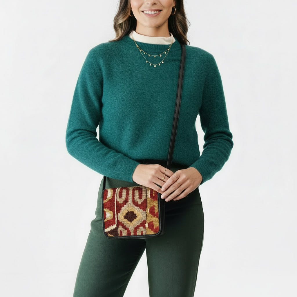 Lotus Kilim Crossbody Leather Bag | Messenger Kilim Leather Bag | Courier Kilim Leather Bag