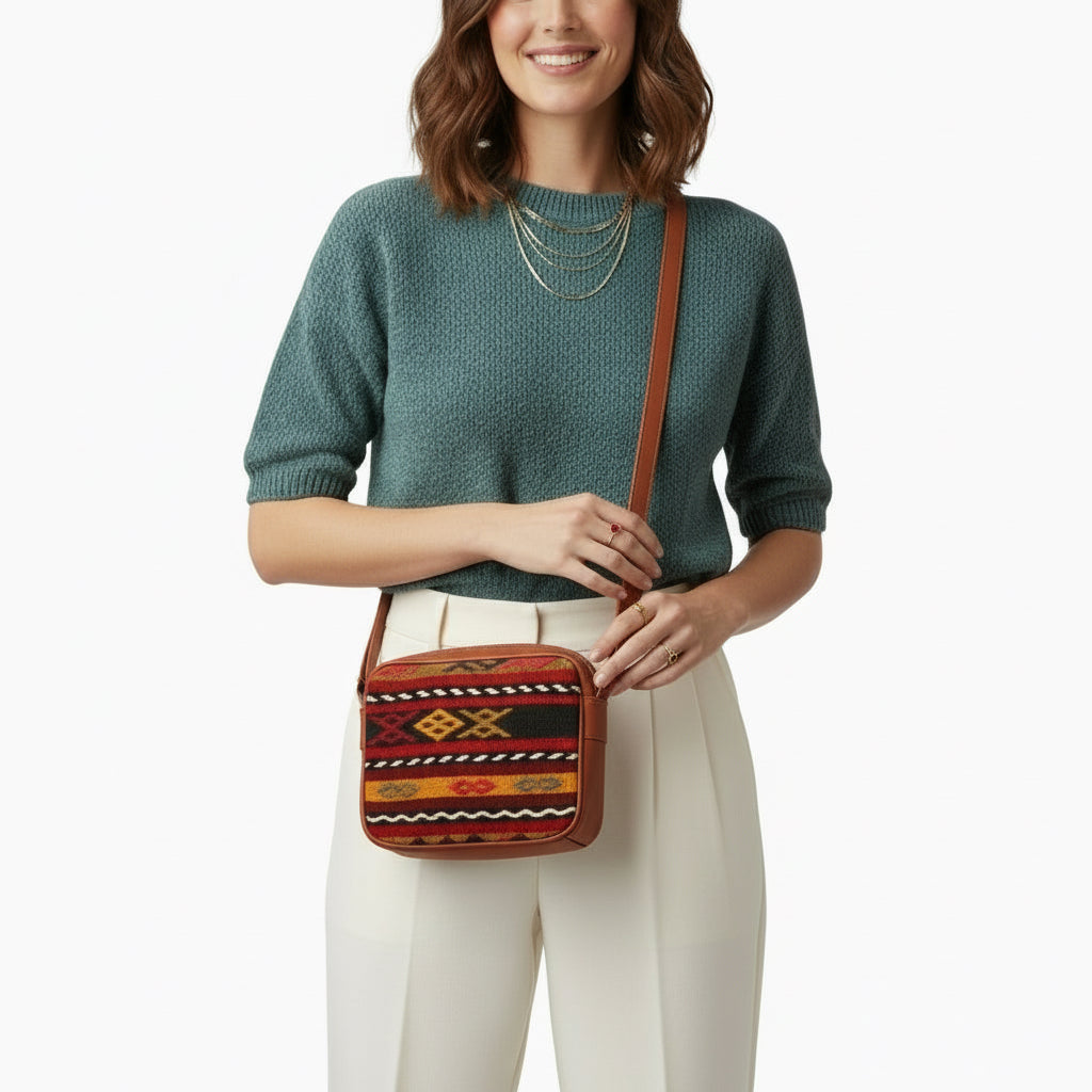Marrakesh Kilim Crossbody Leather Bag | Messenger Kilim Leather Bag | Courier Kilim Leather Bag