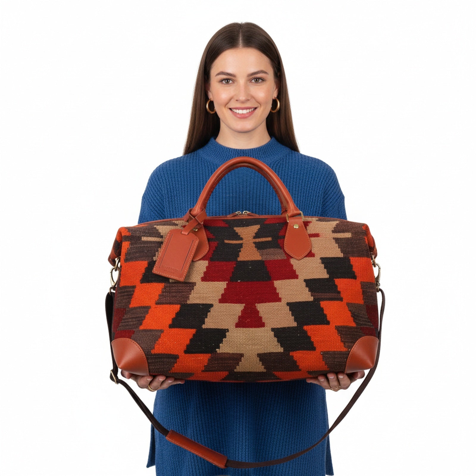 Mombasa Kilim Weekender Leather Bag | Travel Kilim Leather Bag | Overnight Kilim Leather Bag