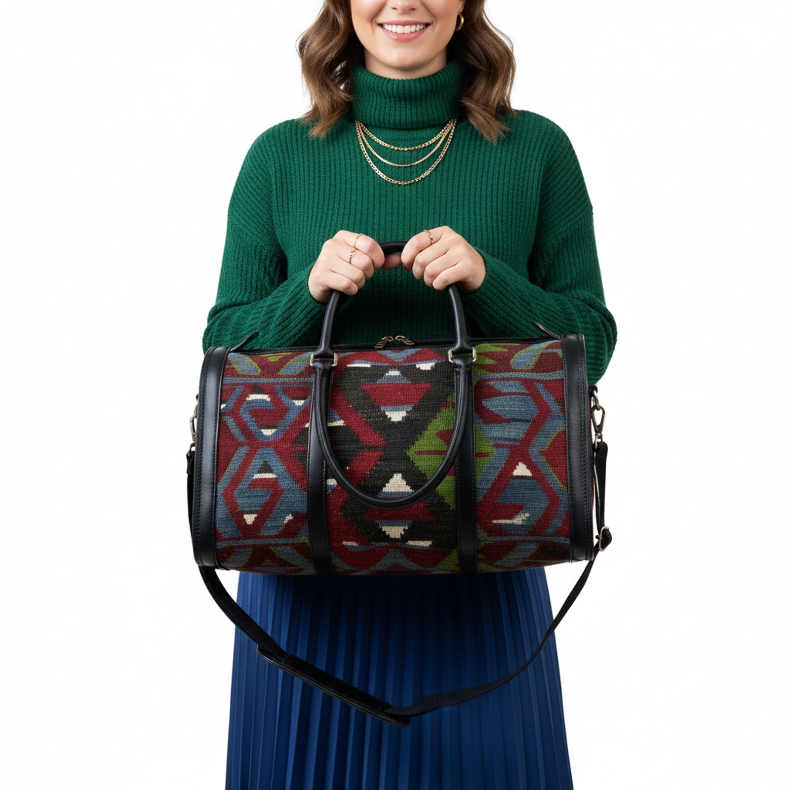 Mwezi Kilim Shoulder Leather Bag | Carryall Kilim Leather Bag | Everyday Kilim Leather Bag