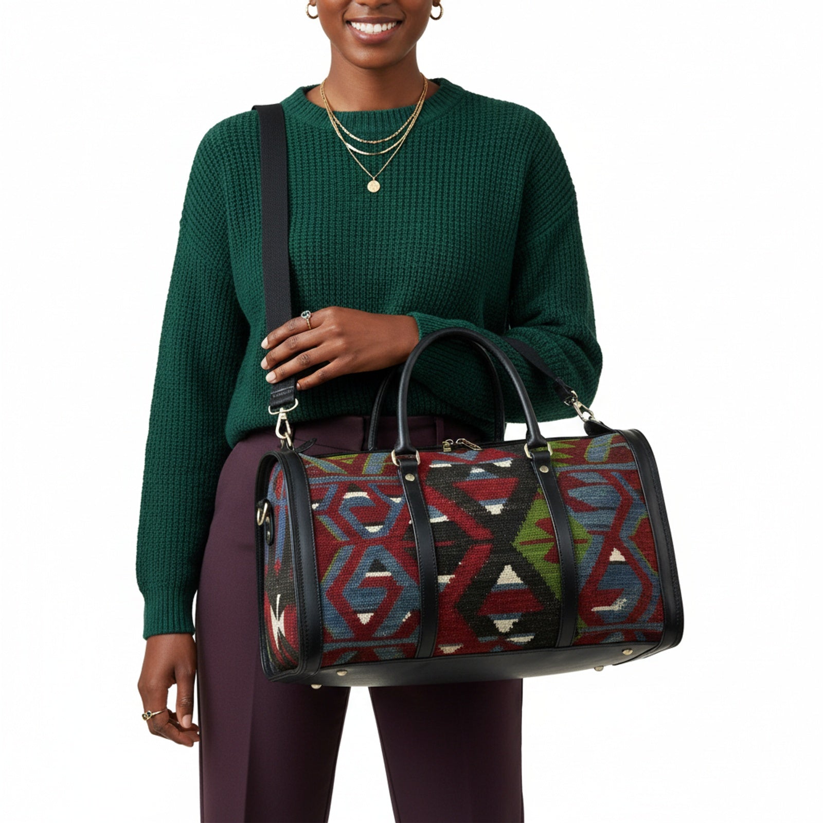 Mwezi Kilim Shoulder Leather Bag | Carryall Kilim Leather Bag | Everyday Kilim Leather Bag