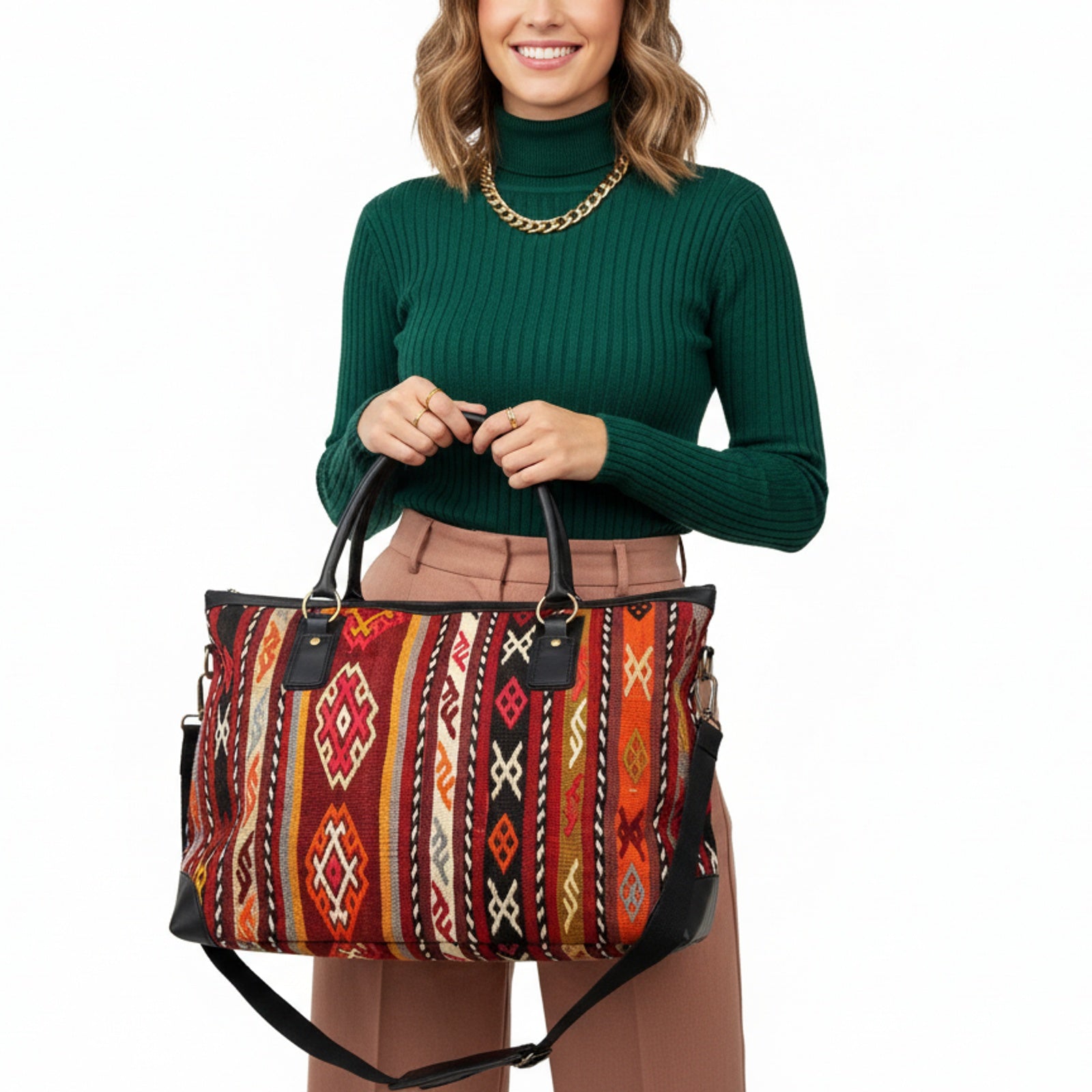 Nomad Kilim Tote Leather Bag | Shopper Kilim Leather Bag | Market Kilim Leather Bag